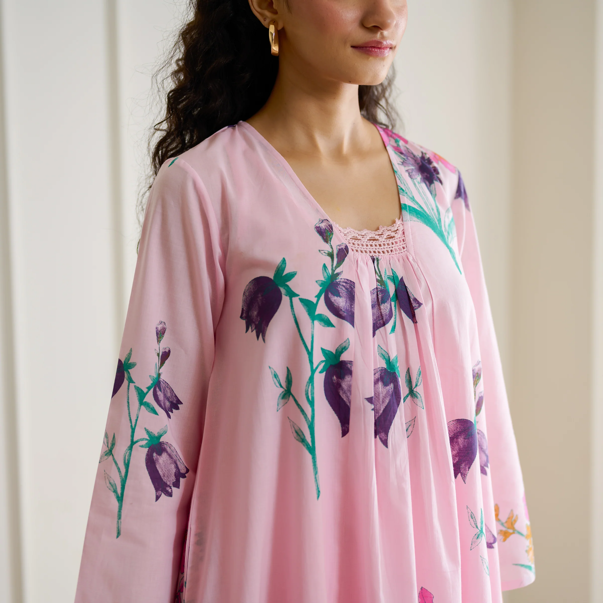 Liliet Cotton Kurta Set with Mulmul Slip - Candy Pink - Image 3