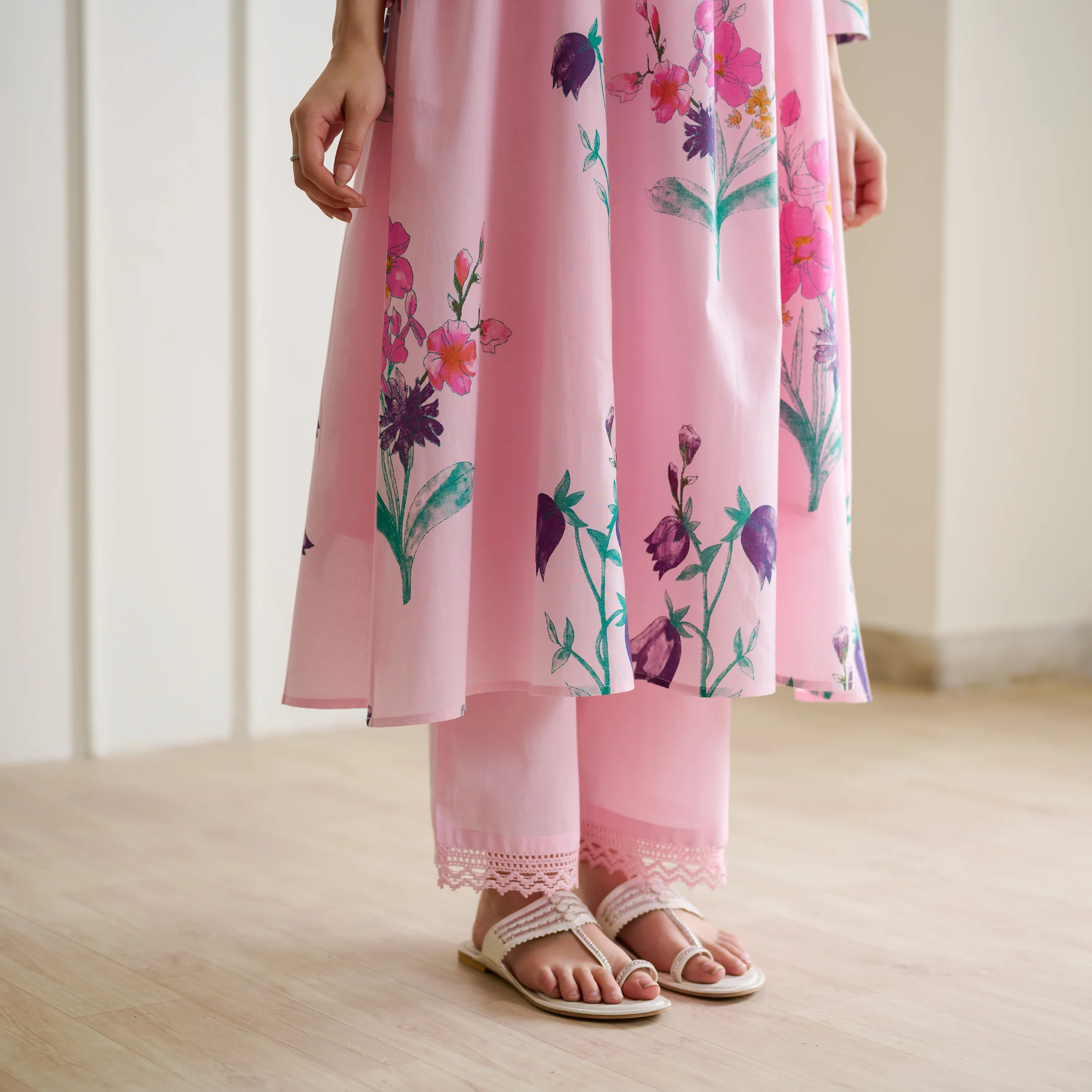 Liliet Cotton Kurta Set with Mulmul Slip - Candy Pink - Image 5