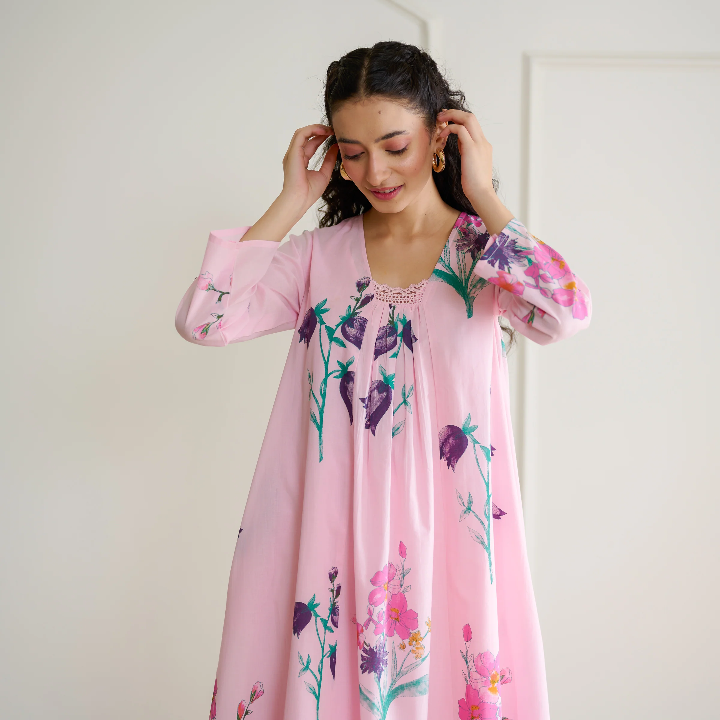 Liliet Cotton Kurta Set with Mulmul Slip - Candy Pink - Image 7