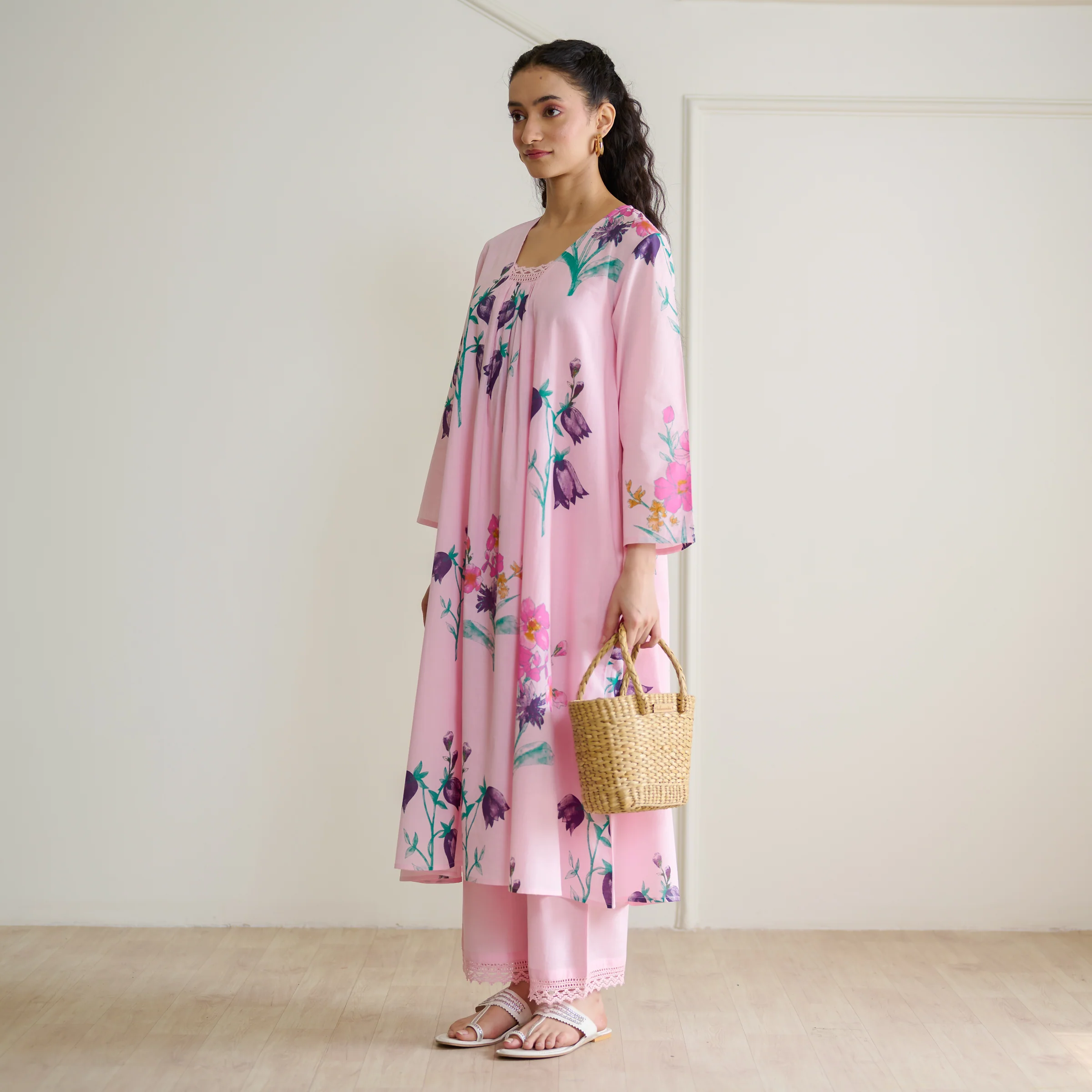 Liliet Cotton Kurta Set with Mulmul Slip - Candy Pink - Image 9