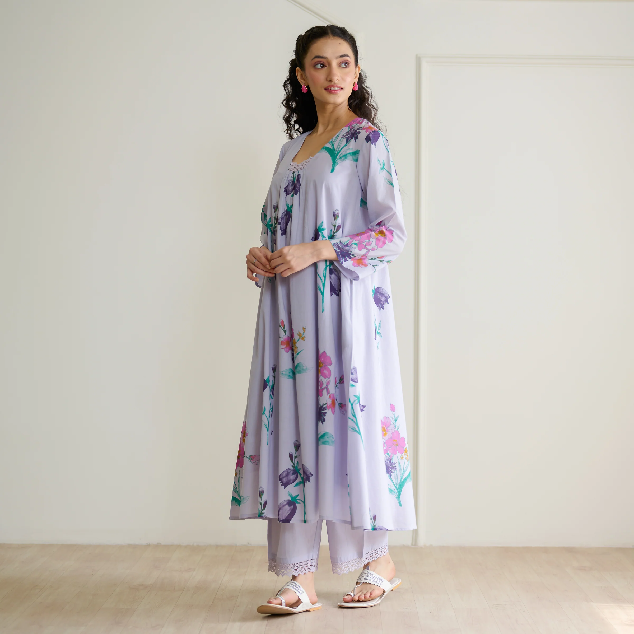 Liliet Cotton Kurta Set with Mulmul Slip - Lavender - Image 11