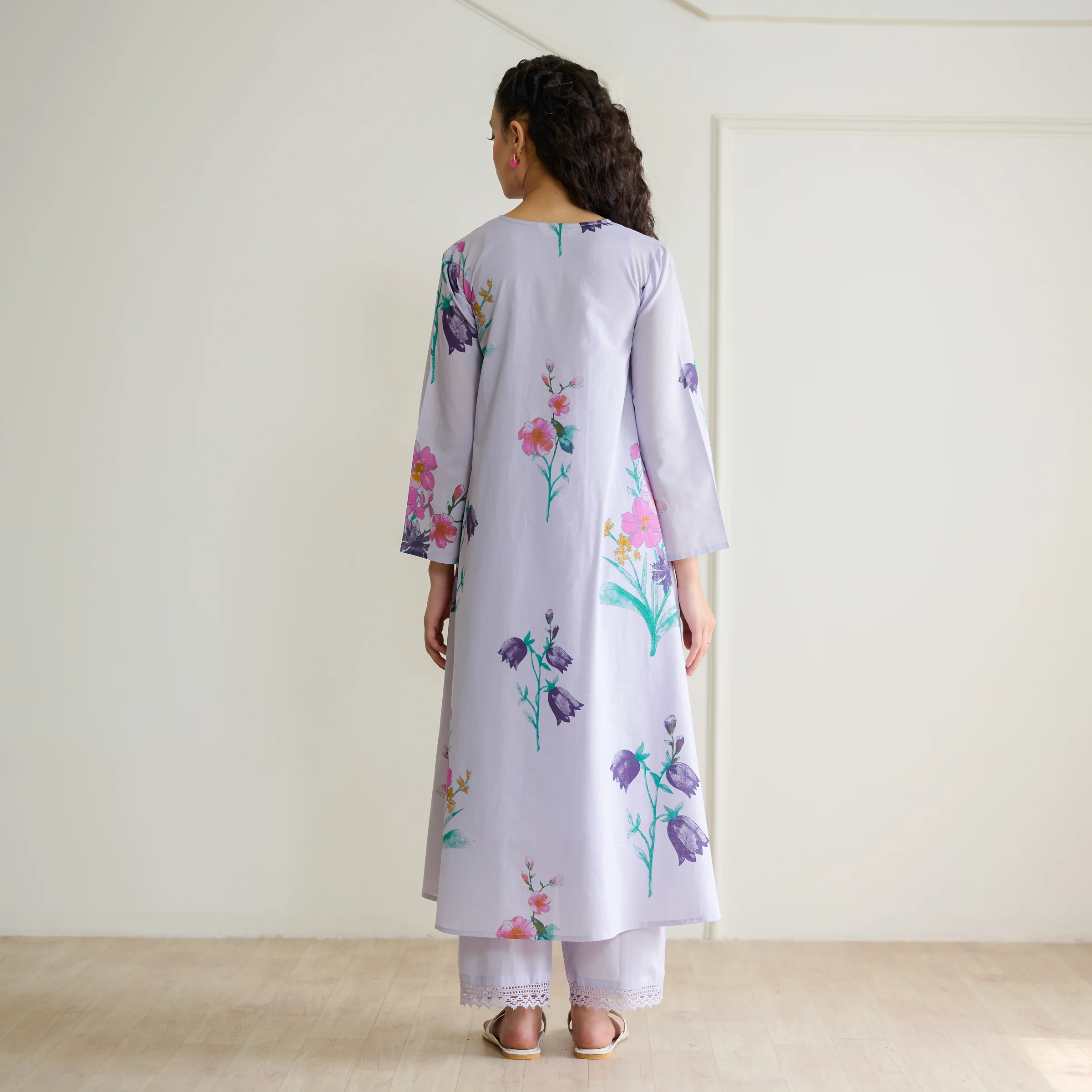 Liliet Cotton Kurta Set with Mulmul Slip - Lavender - Image 13