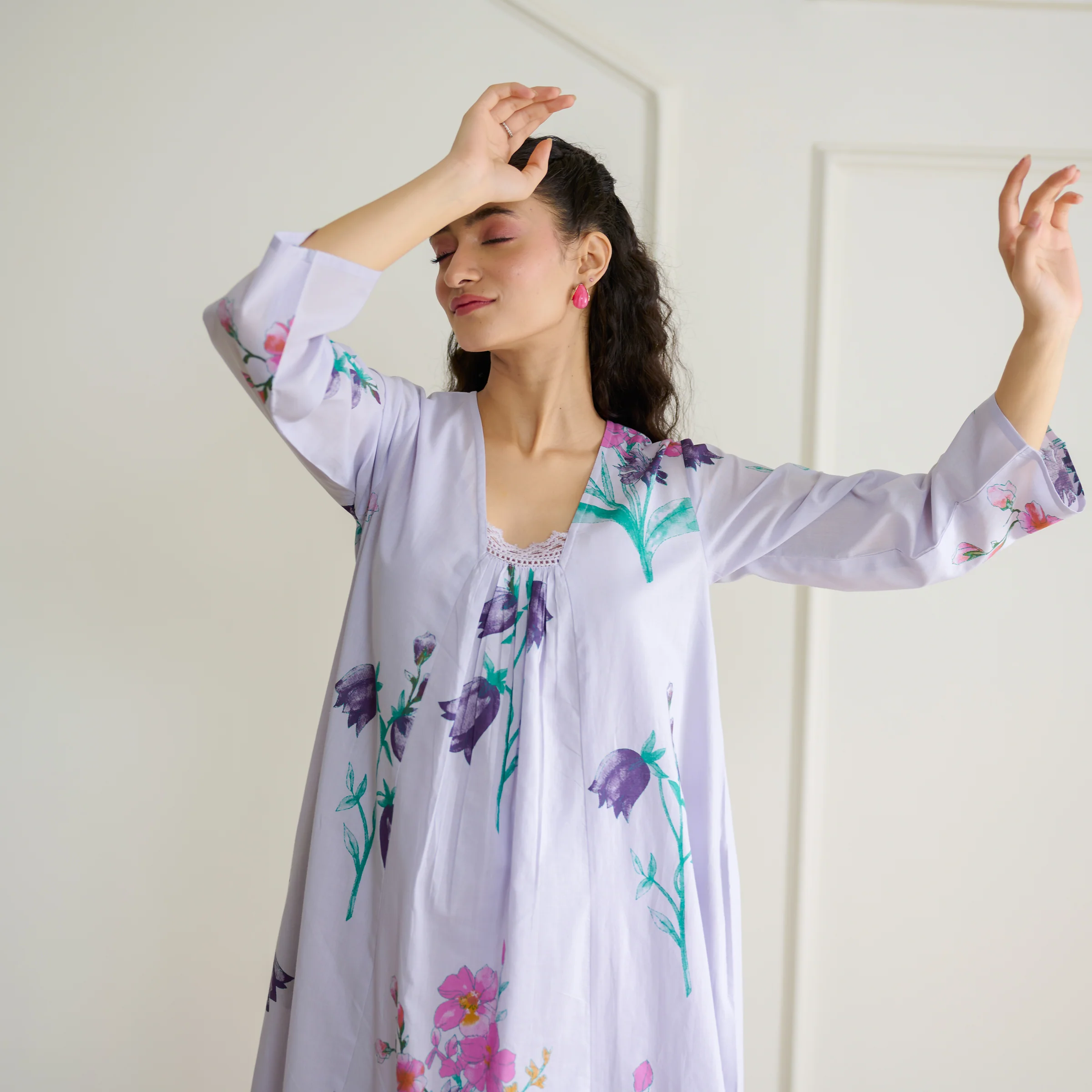 Liliet Cotton Kurta Set with Mulmul Slip - Lavender - Image 5