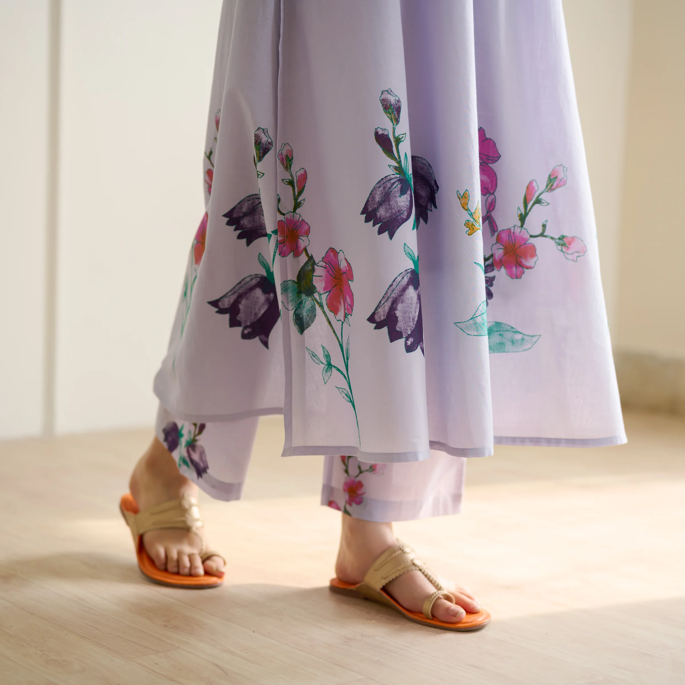 Liliet Cotton Kurta Set with Mulmul Slip - Lavender - Image 7