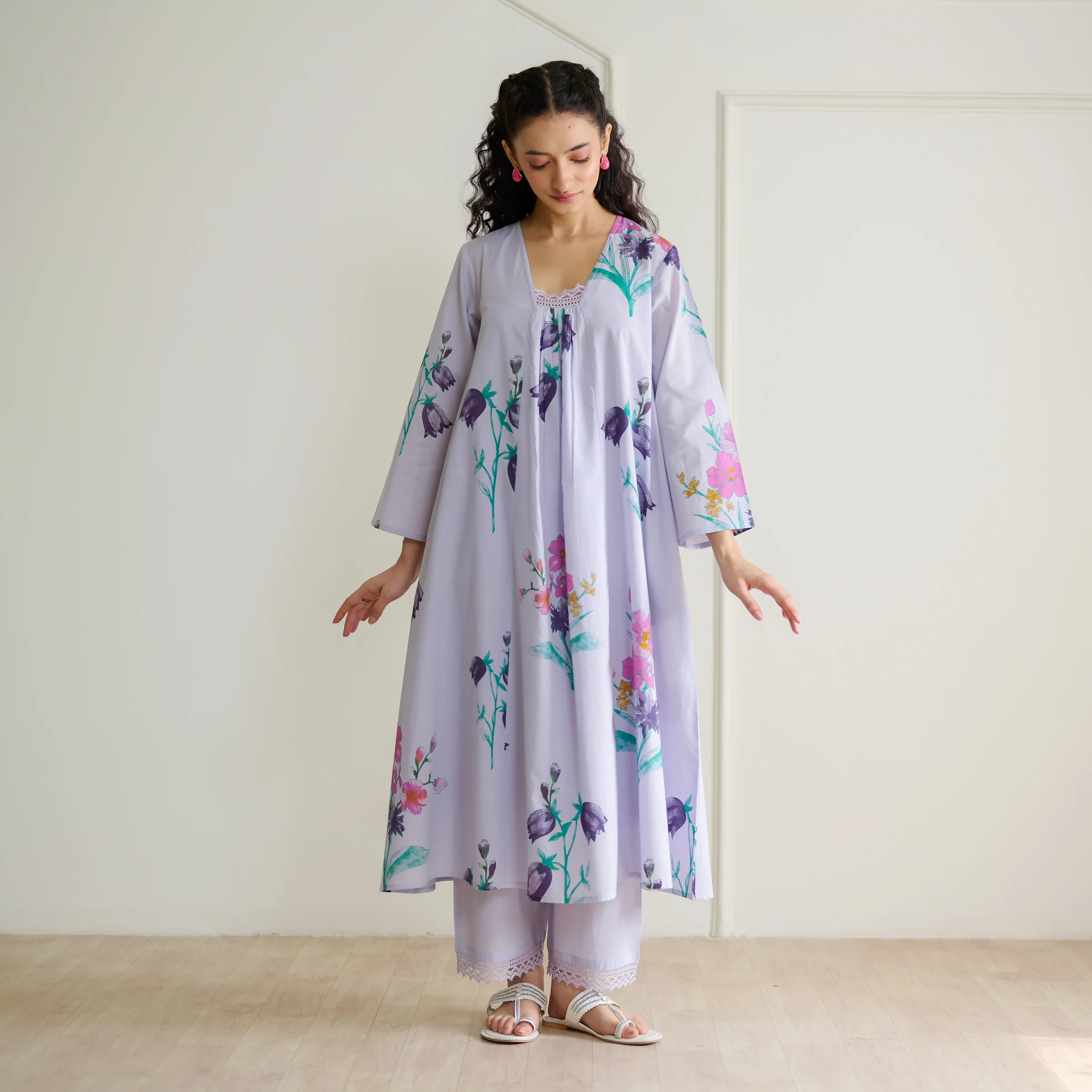 Liliet Cotton Kurta Set with Mulmul Slip - Lavender - Image 9