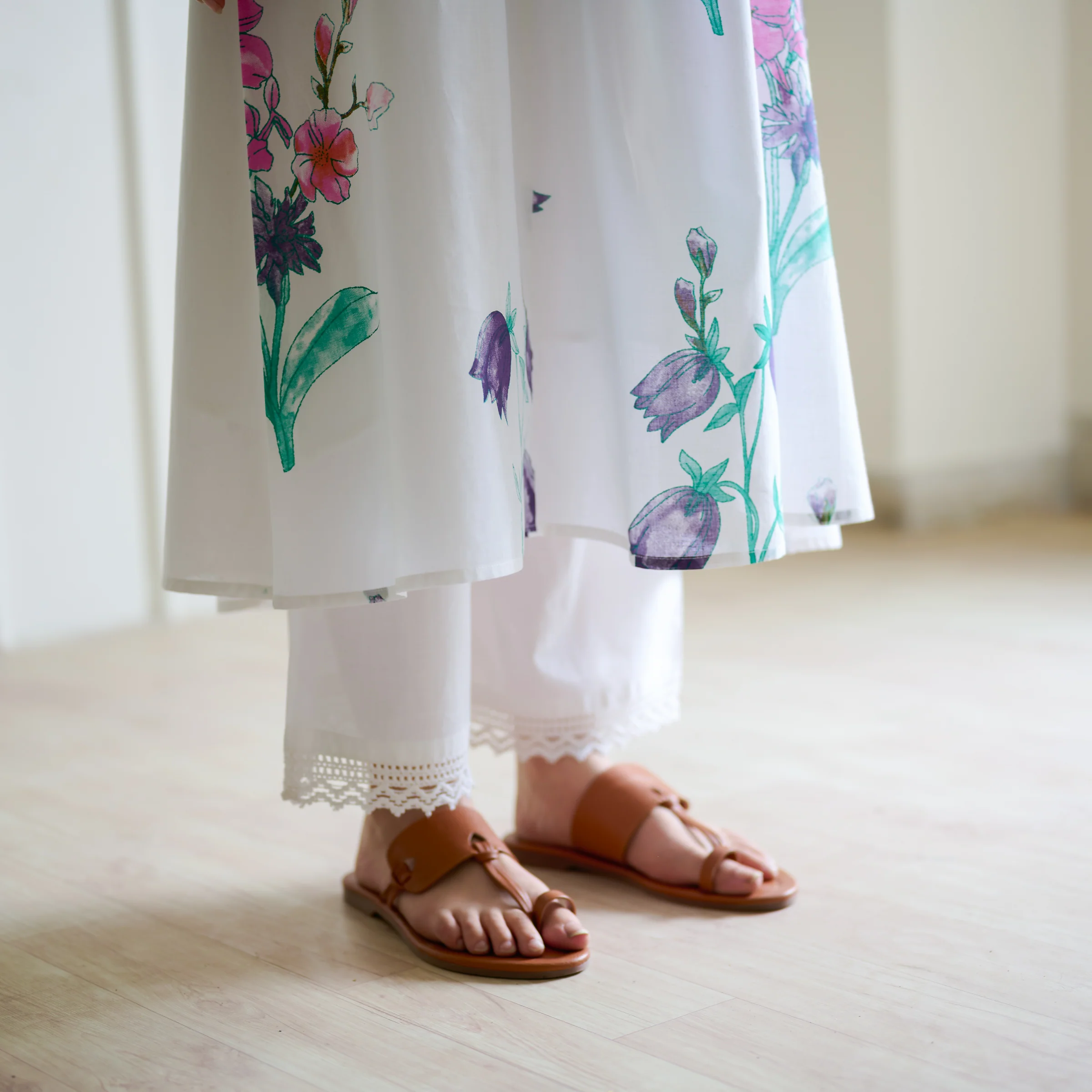 Liliet Cotton Kurta Set with Mulmul Slip - Sharp White - Image 3