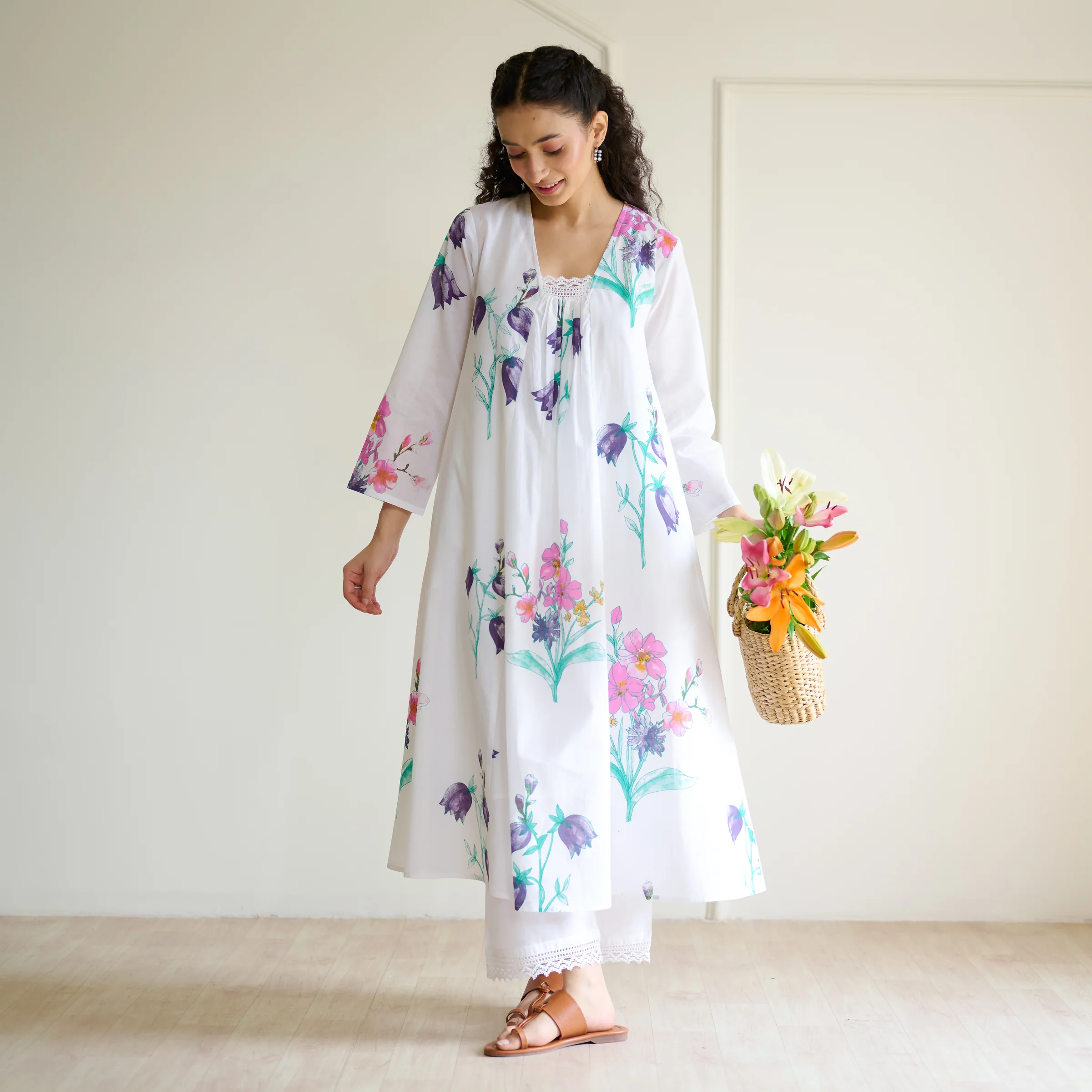 Liliet Cotton Kurta Set with Mulmul Slip - Sharp White - Image 4