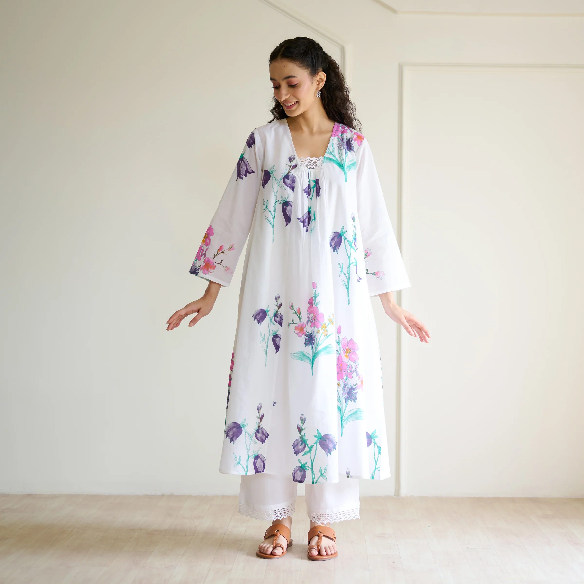 Liliet Cotton Kurta Set with Mulmul Slip - Sharp White - Image 5