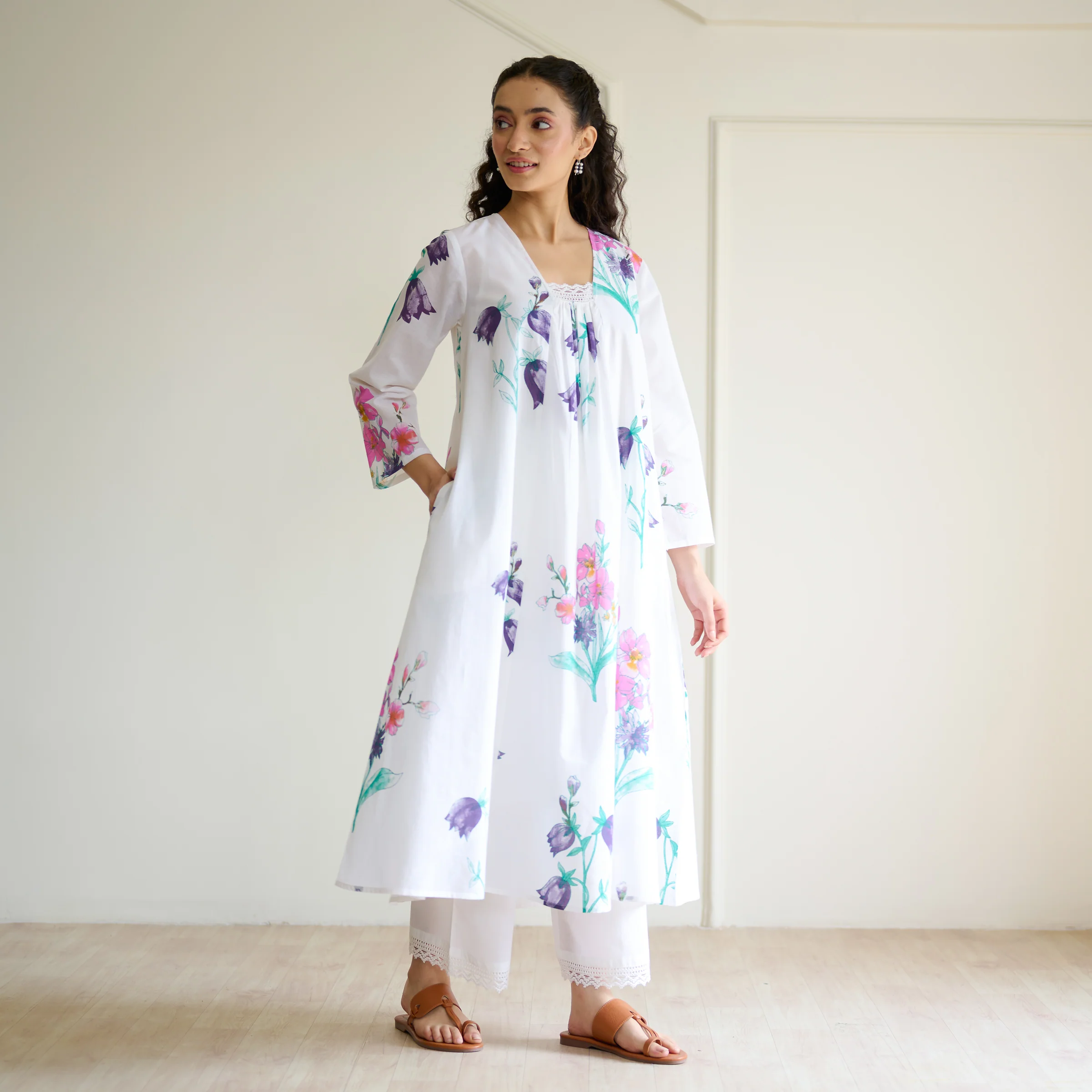Liliet Cotton Kurta Set with Mulmul Slip - Sharp White - Image 6