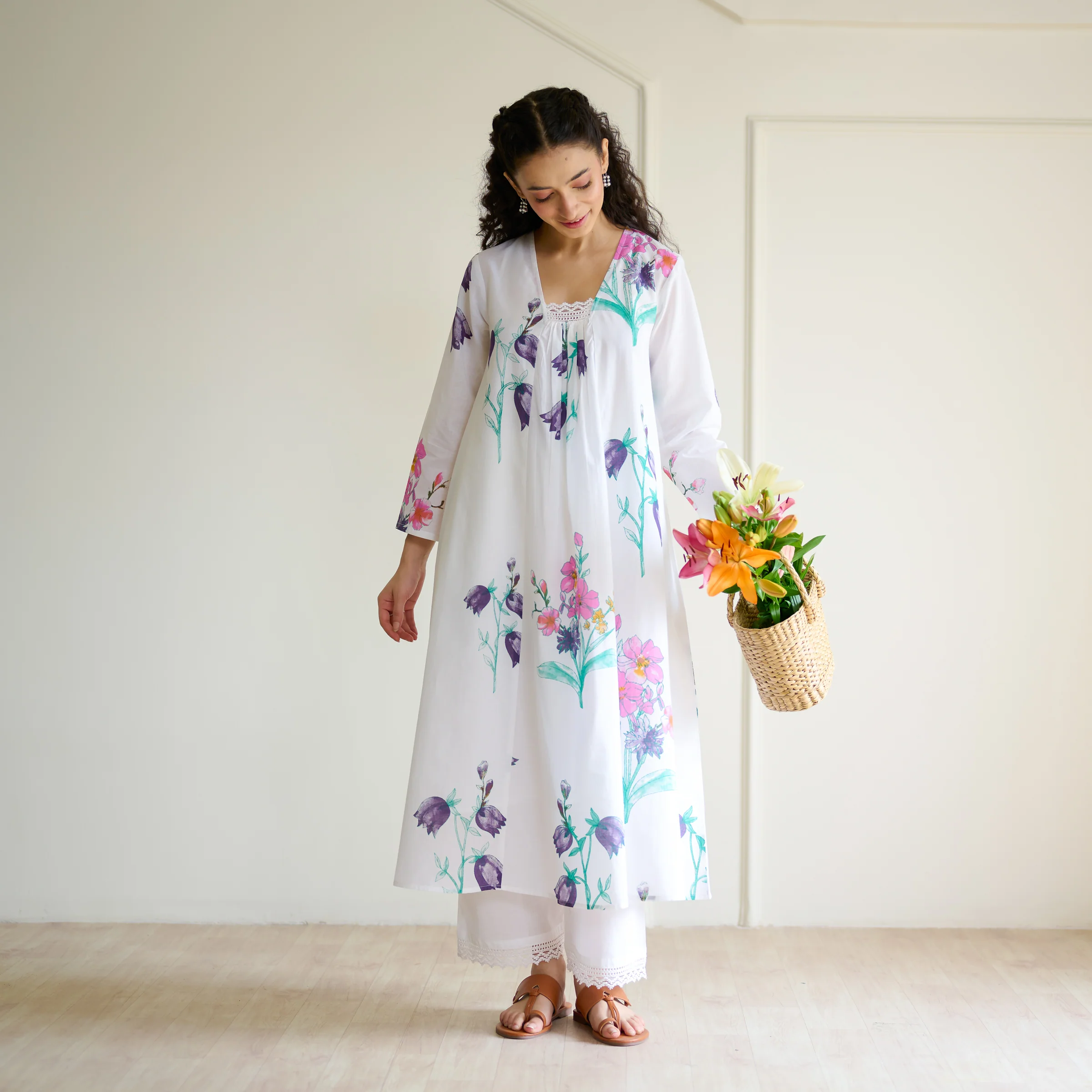 Liliet Cotton Kurta Set with Mulmul Slip - Sharp White - Image 7