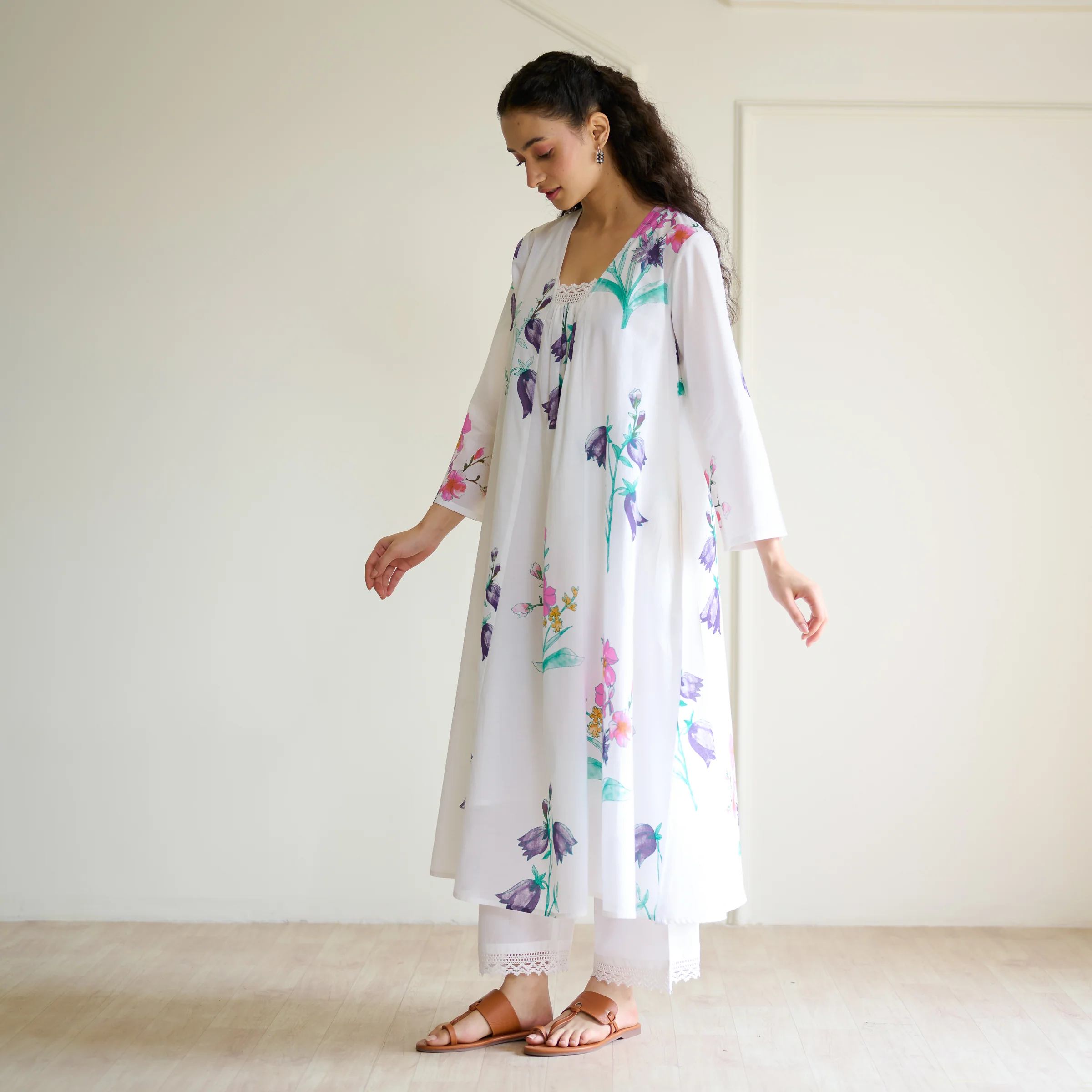 Liliet Cotton Kurta Set with Mulmul Slip - Sharp White - Image 8