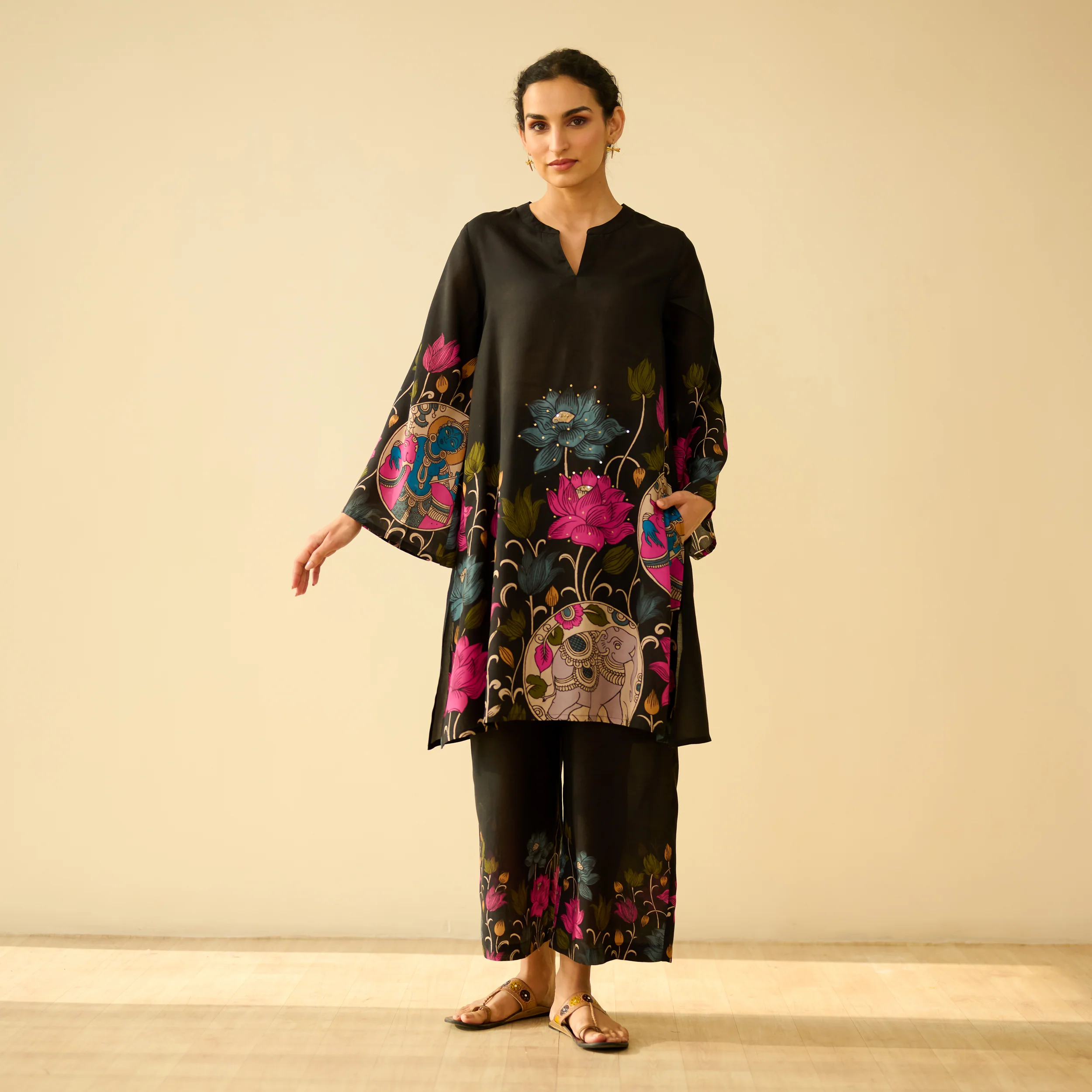 Lily Modal Hand Embroidered Coord Set - Black - Image 4