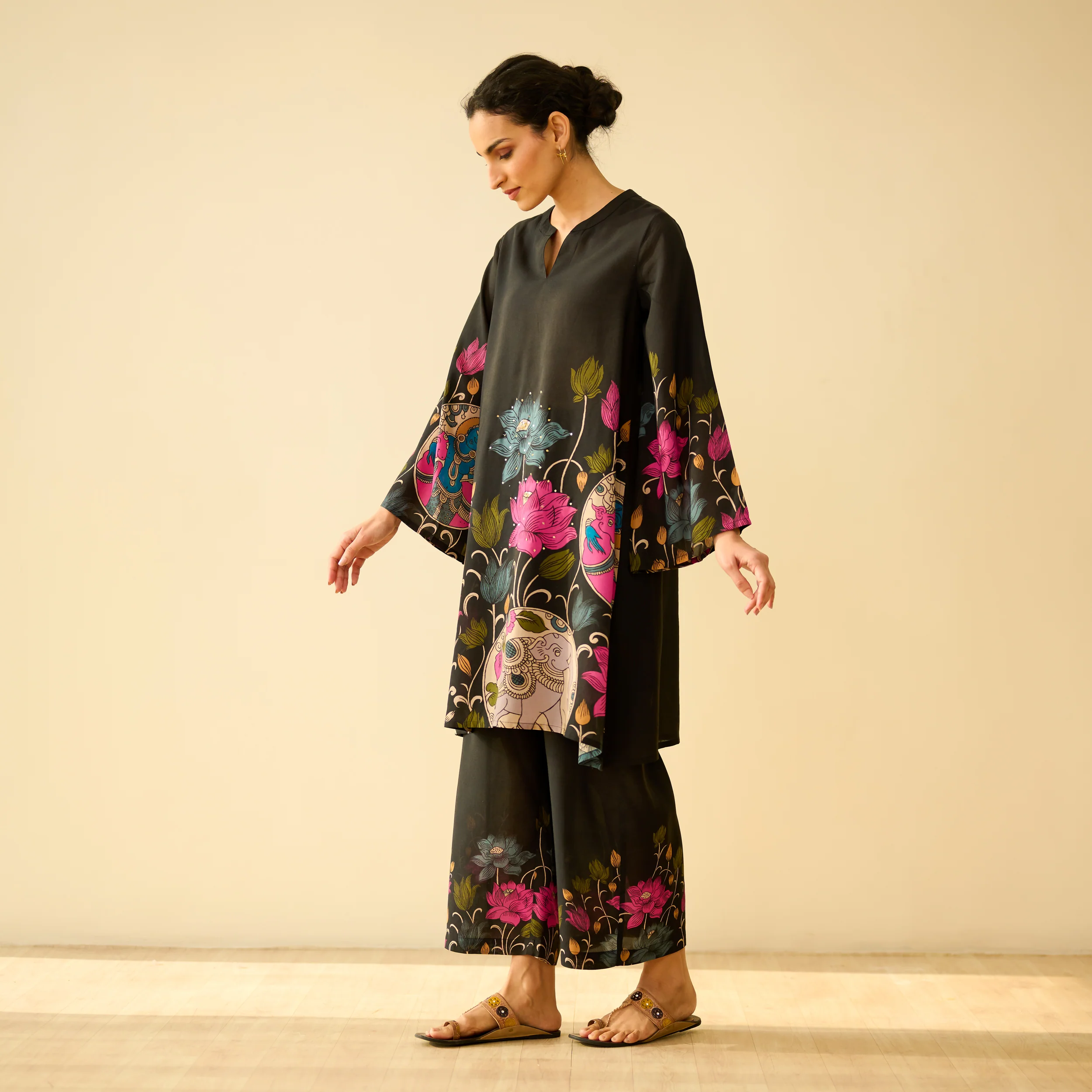 Lily Modal Hand Embroidered Coord Set - Black - Image 6