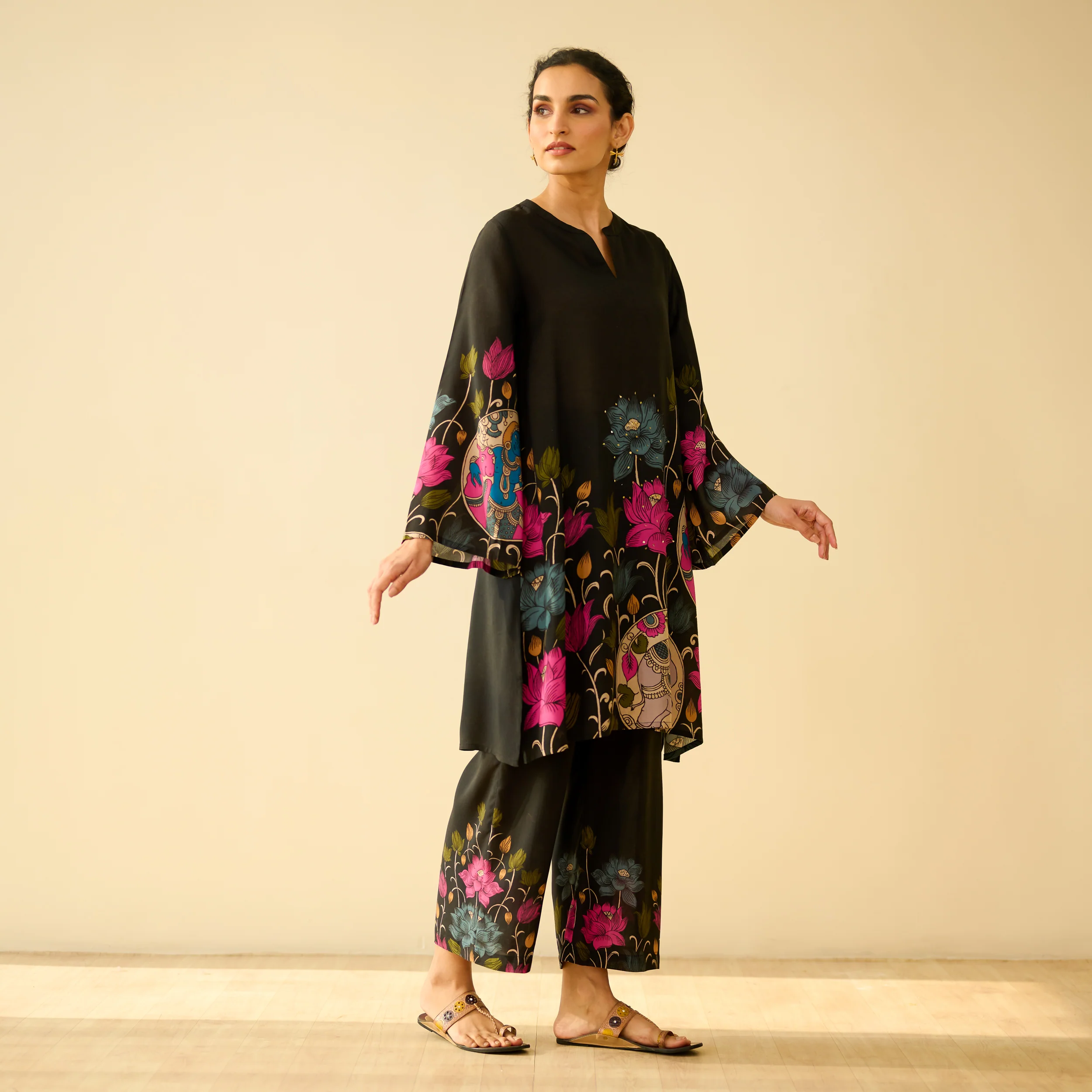Lily Modal Hand Embroidered Coord Set - Black - Image 8