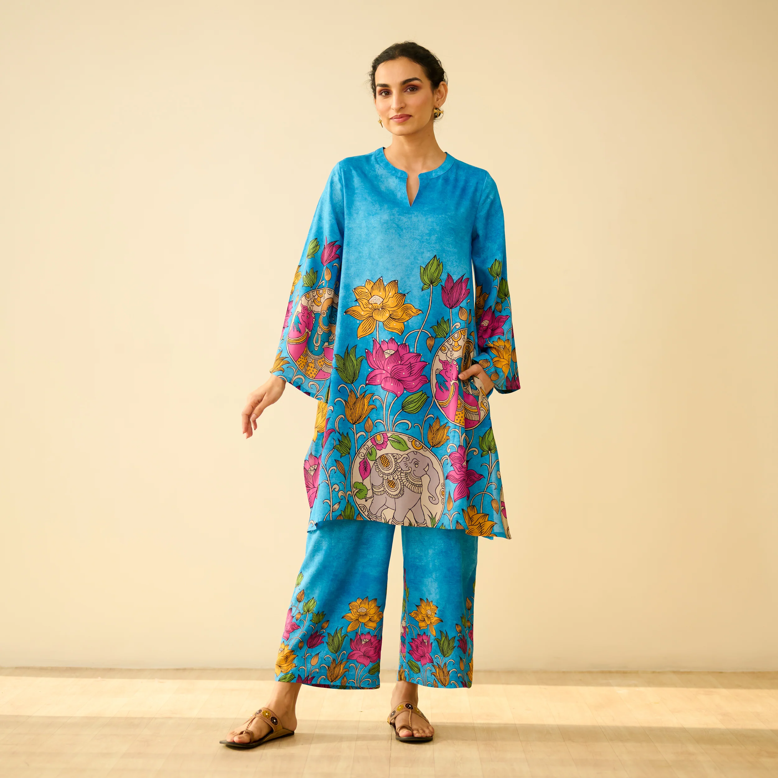 Lily Modal Hand Embroidered Coord Set - Electric Blue - Image 4