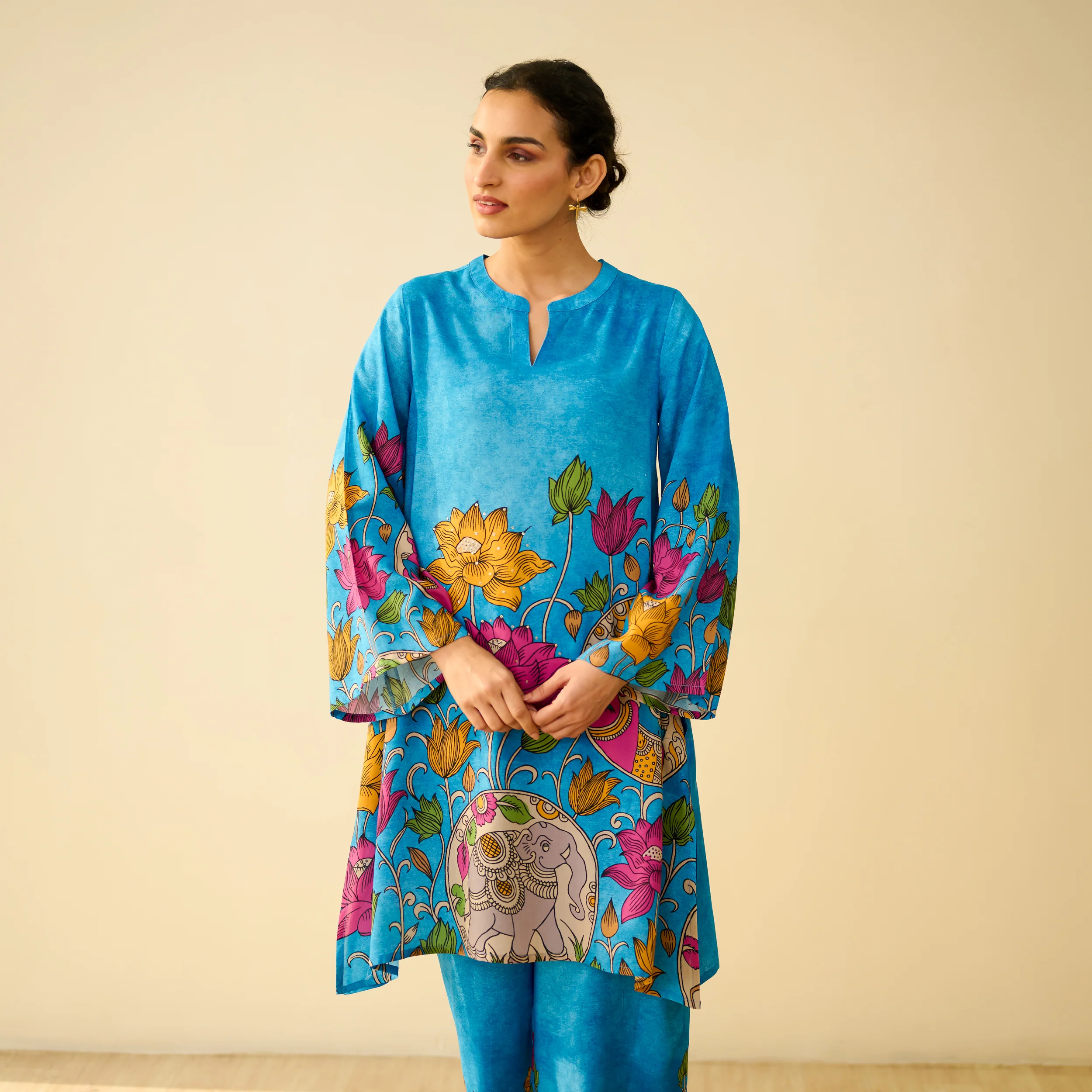 Lily Modal Hand Embroidered Coord Set - Electric Blue - Image 8