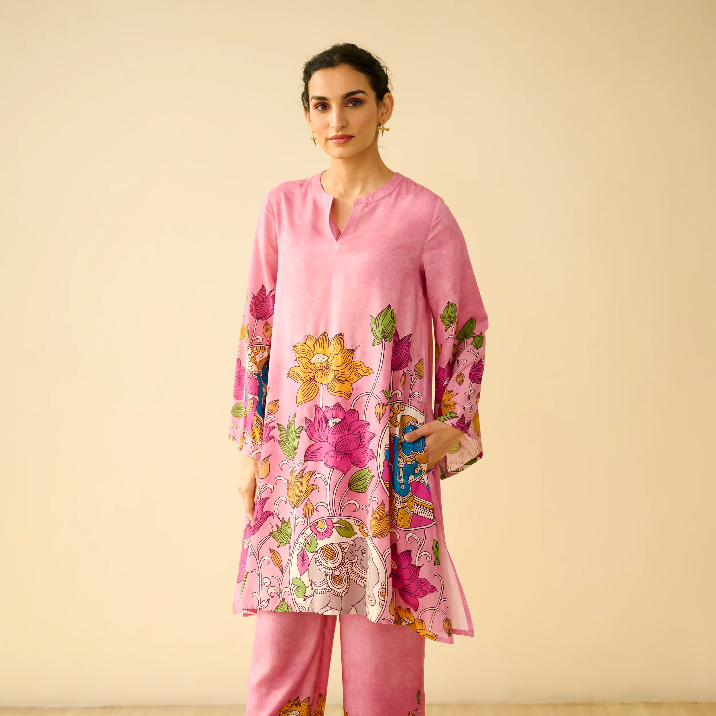 Lily Modal Hand Embroidered Coord Set - Pink - Image 3