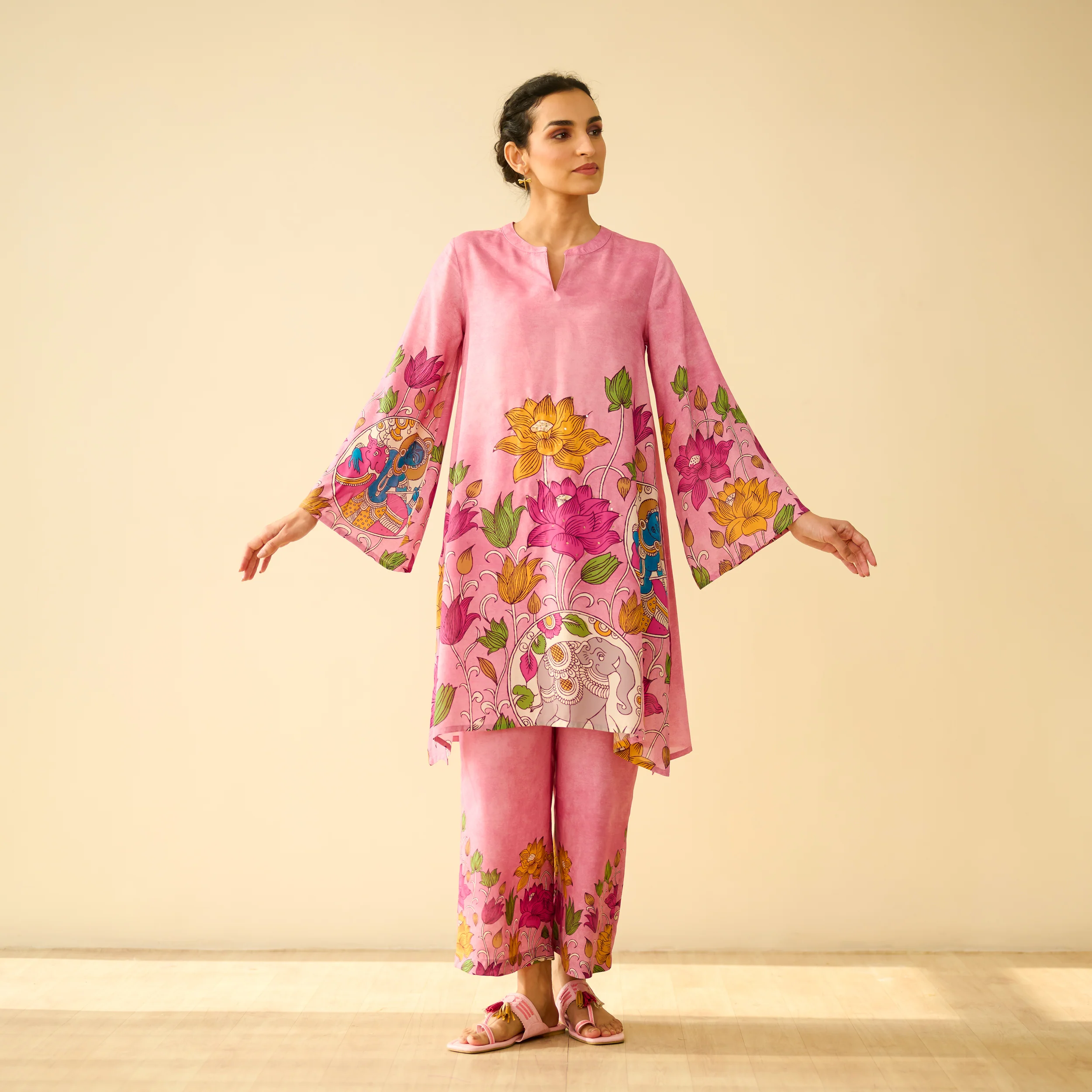 Lily Modal Hand Embroidered Coord Set - Pink - Image 4