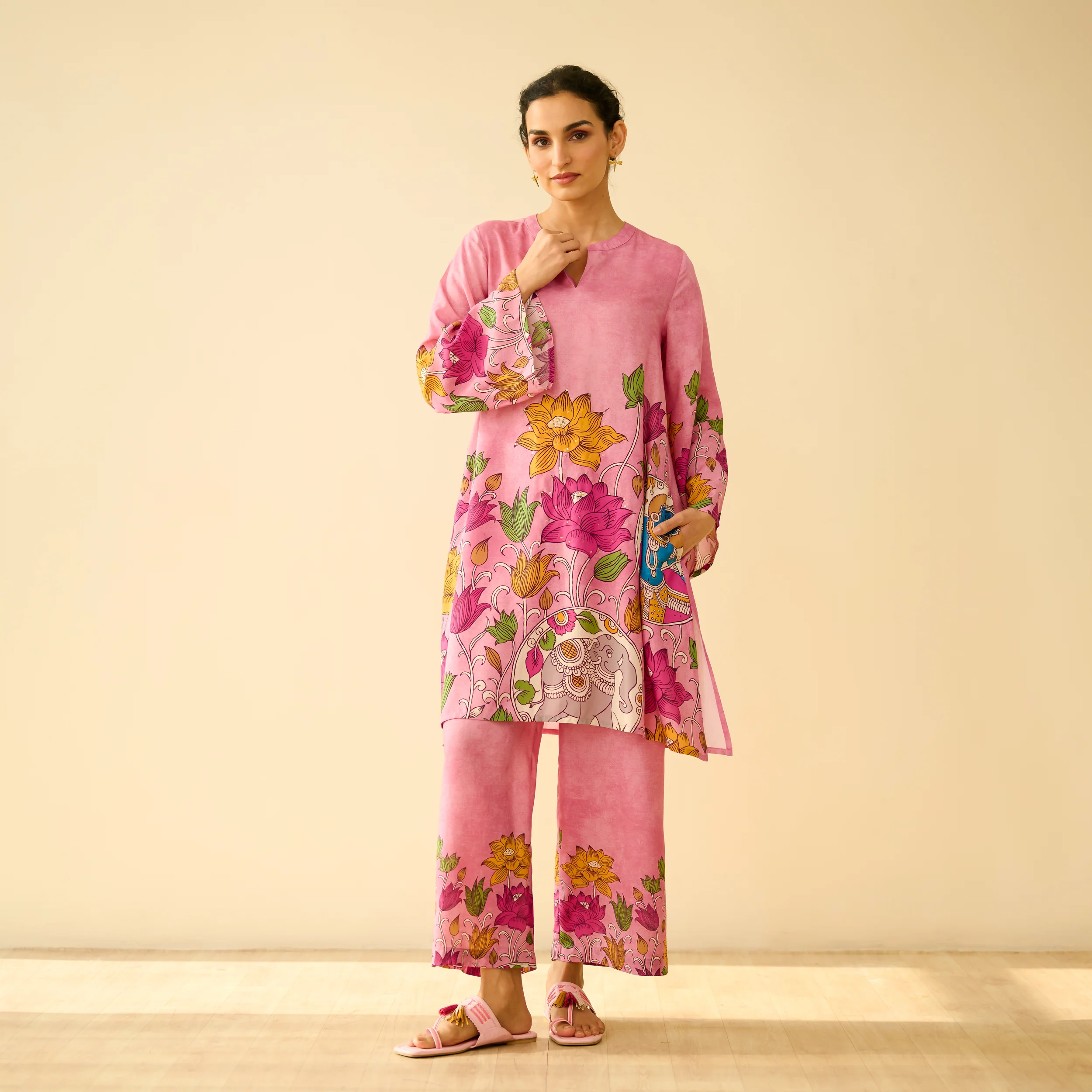 Lily Modal Hand Embroidered Coord Set - Pink - Image 7