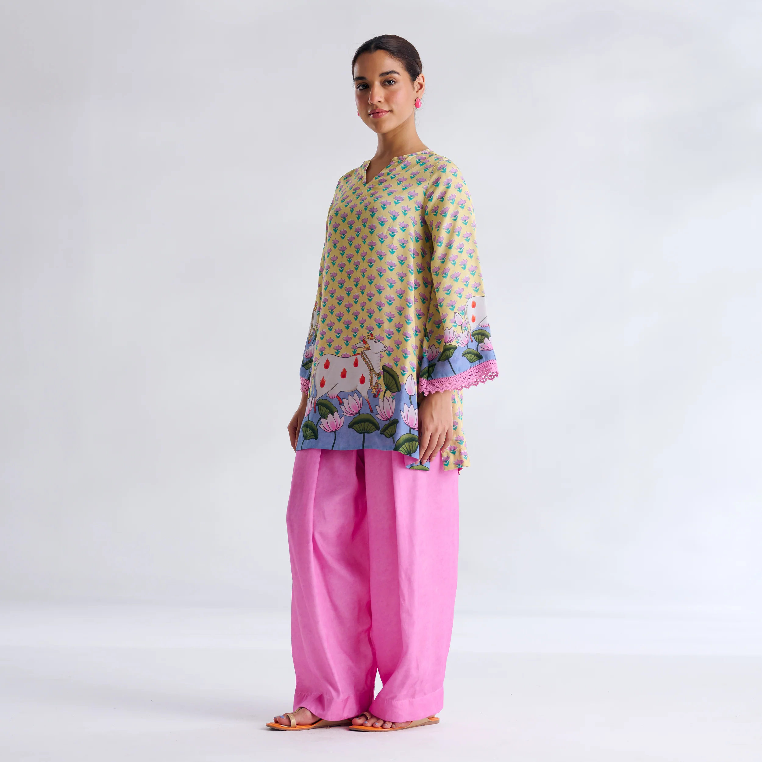 Lotus Shantoon Farsi Salwar Set - Lemon Yellow - Image 3
