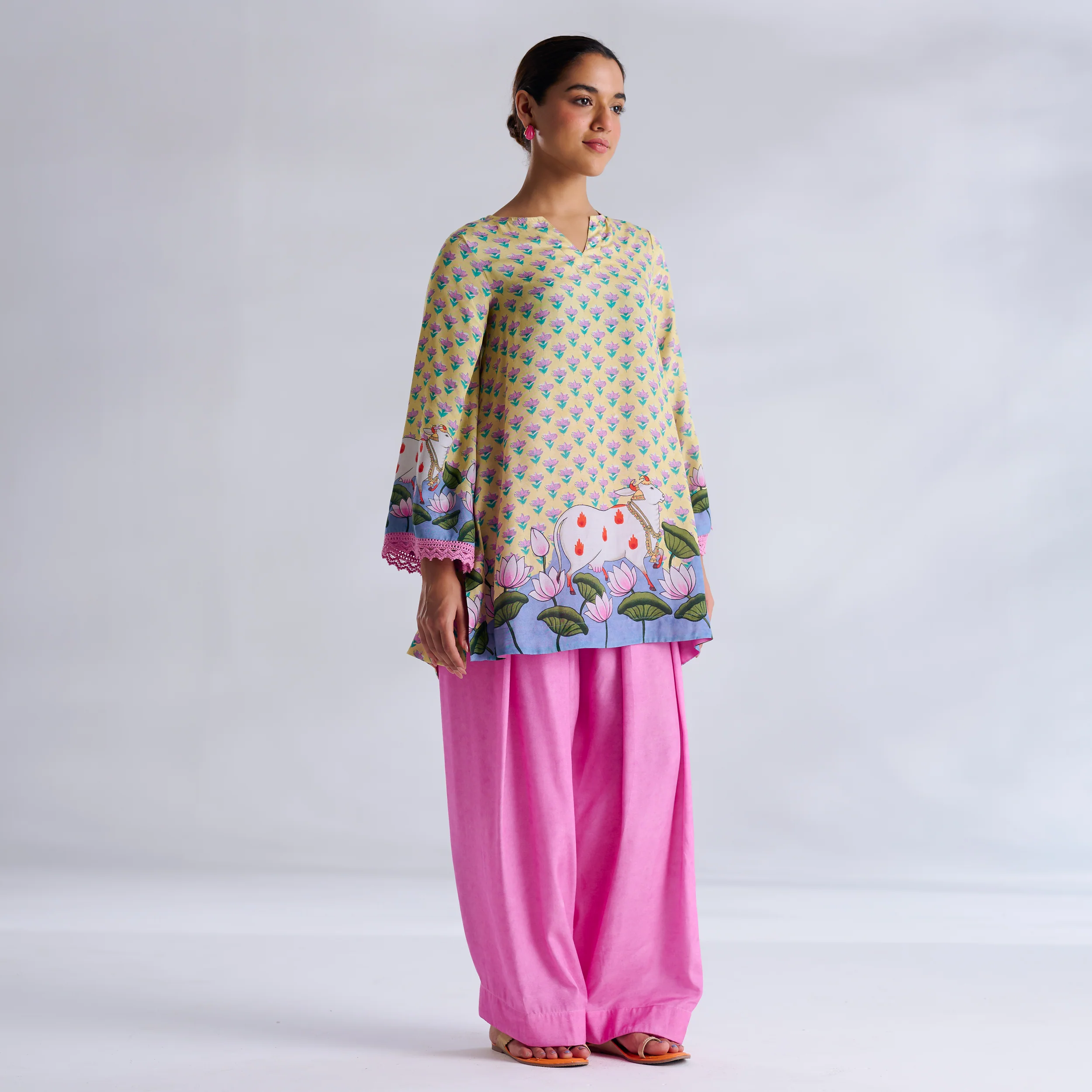 Lotus Shantoon Farsi Salwar Set - Lemon Yellow - Image 4