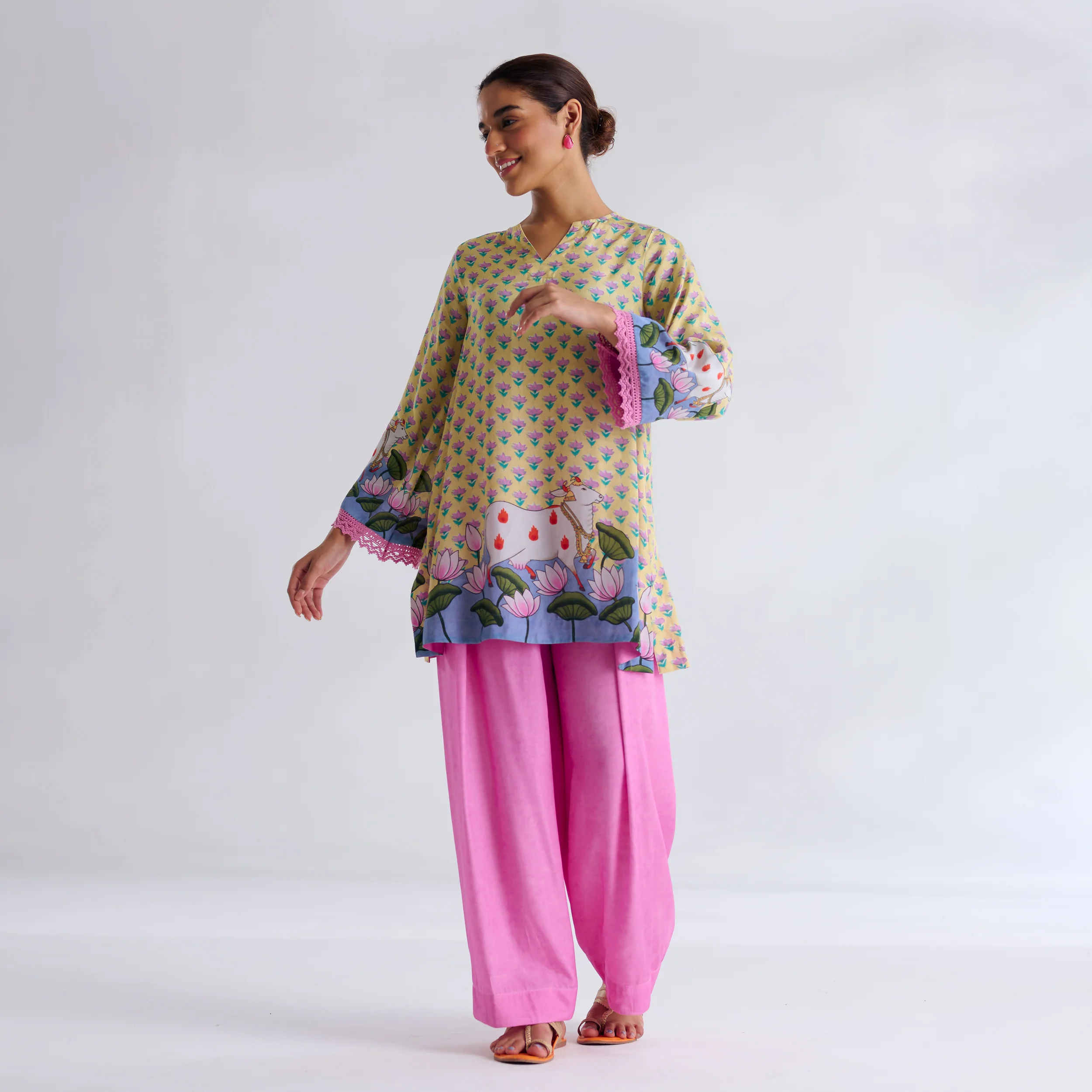 Lotus Shantoon Farsi Salwar Set - Lemon Yellow - Image 8