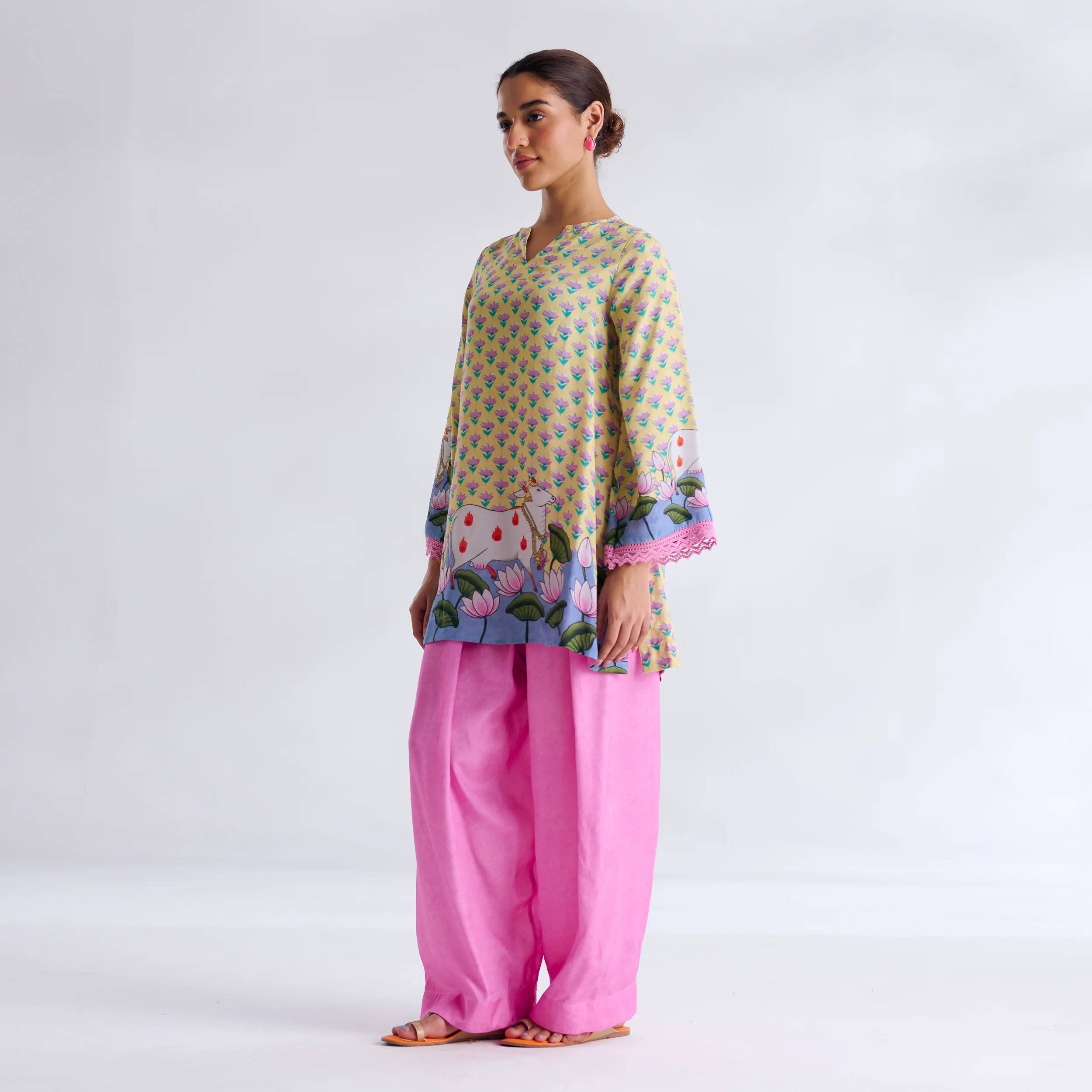 Lotus Shantoon Farsi Salwar Set - Lemon Yellow - Image 9