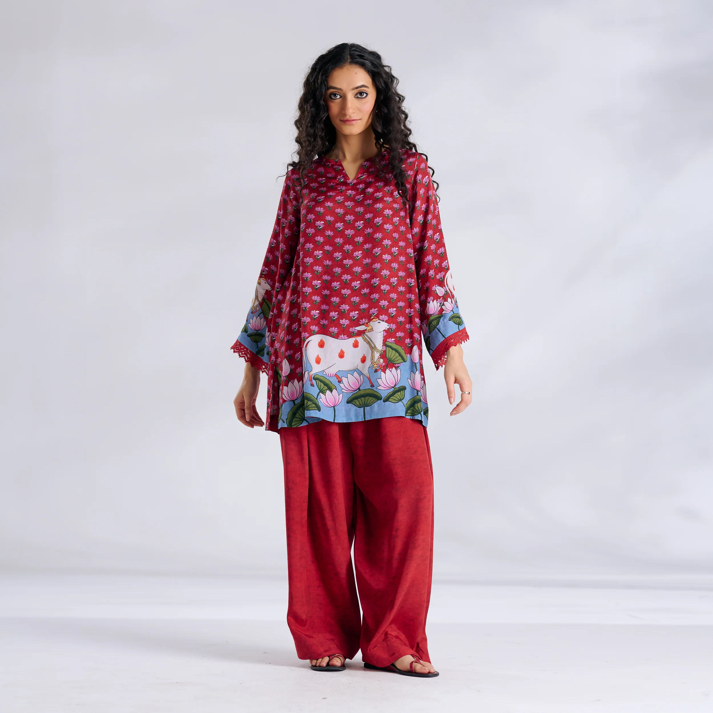 Lotus Shantoon Farsi Salwar Set - Maroon - Image 10