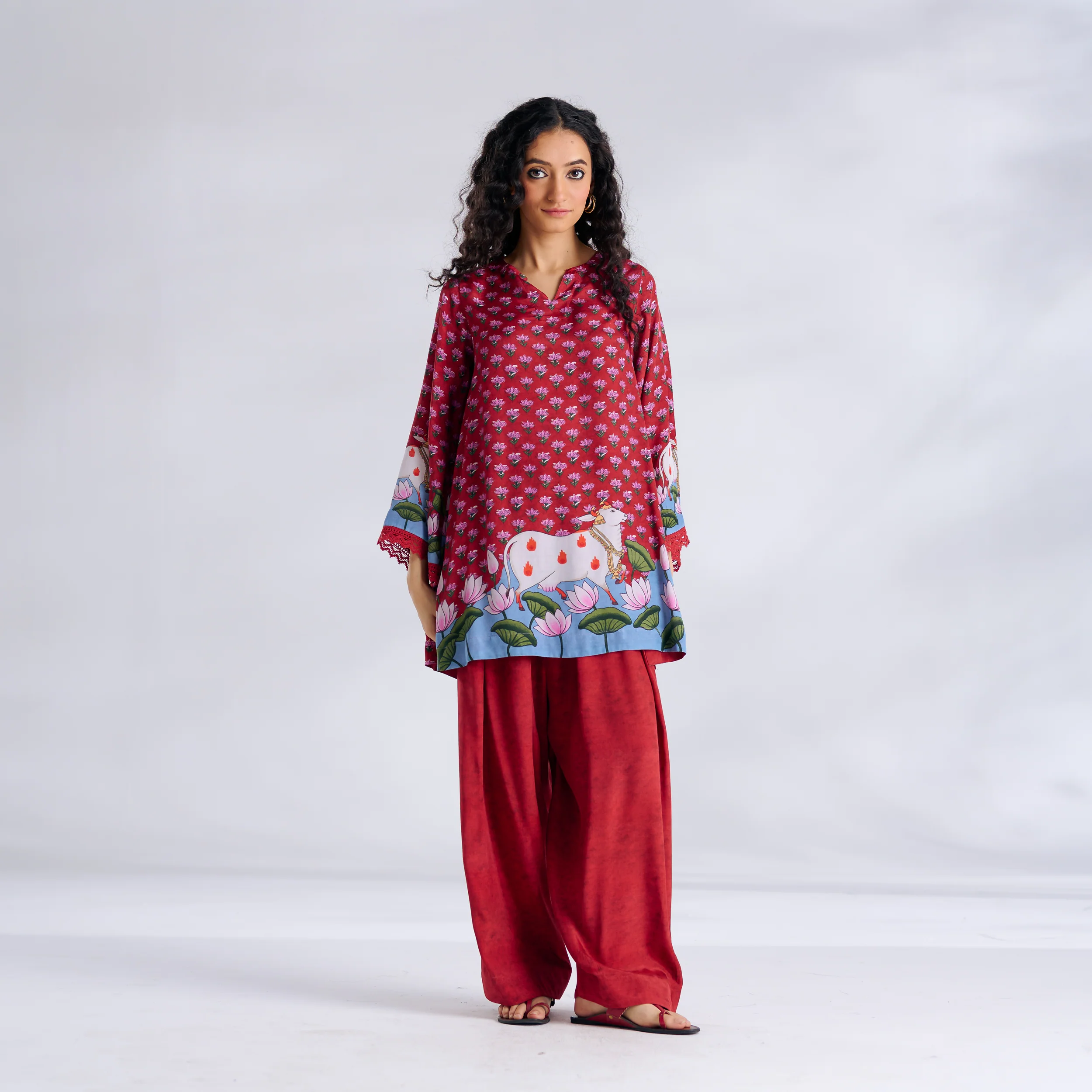 Lotus Shantoon Farsi Salwar Set - Maroon - Image 3