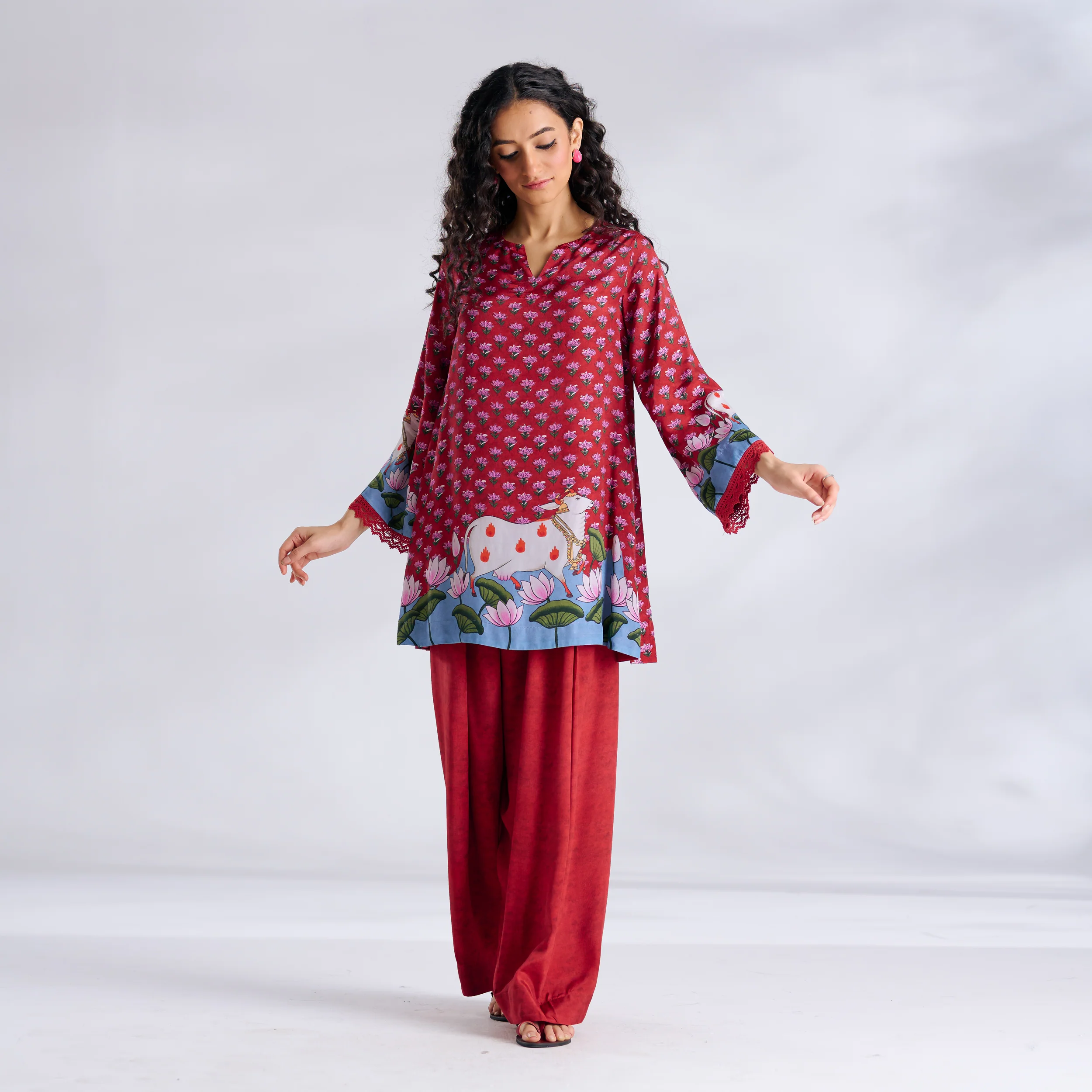 Lotus Shantoon Farsi Salwar Set - Maroon - Image 5