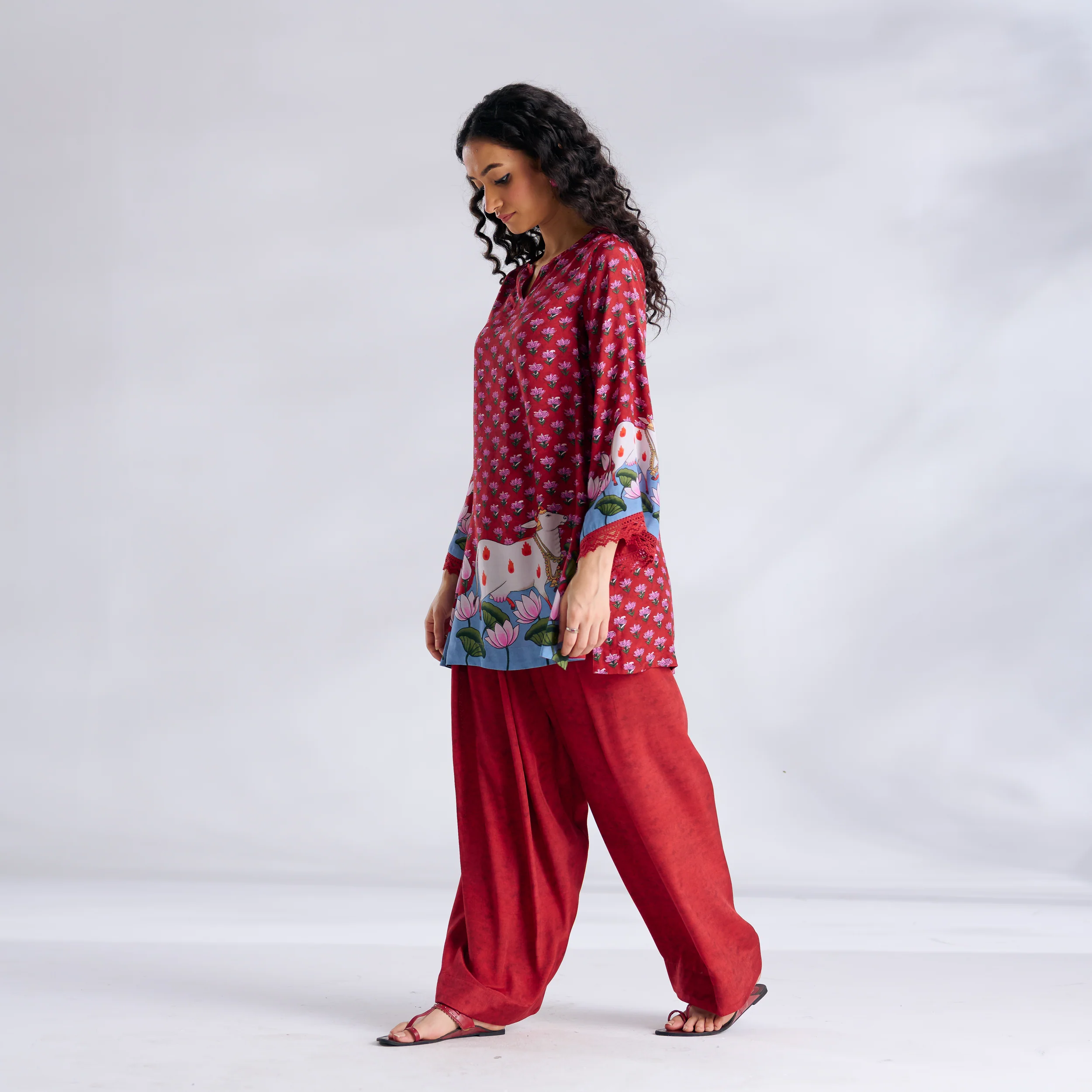 Lotus Shantoon Farsi Salwar Set - Maroon - Image 6