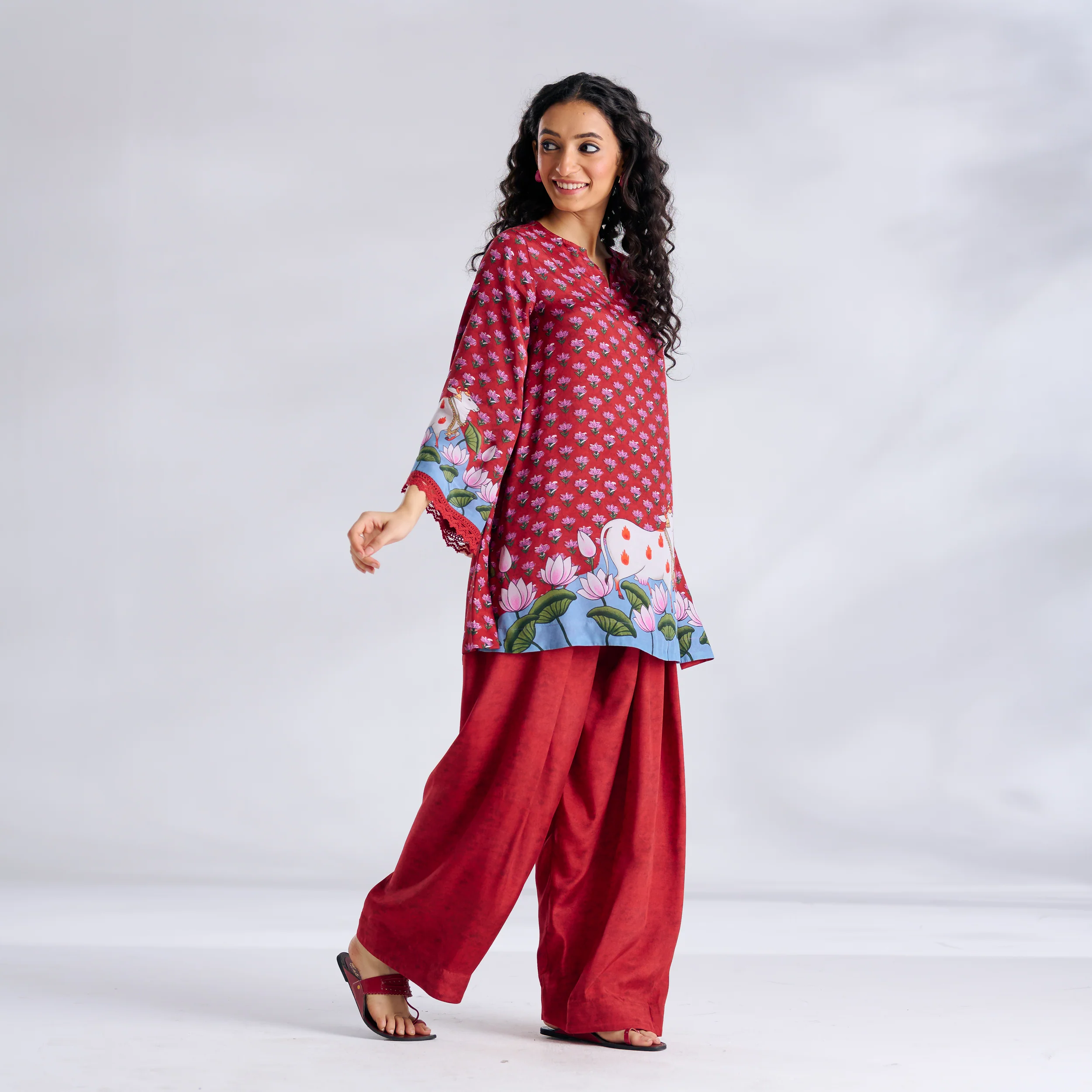 Lotus Shantoon Farsi Salwar Set - Maroon - Image 8