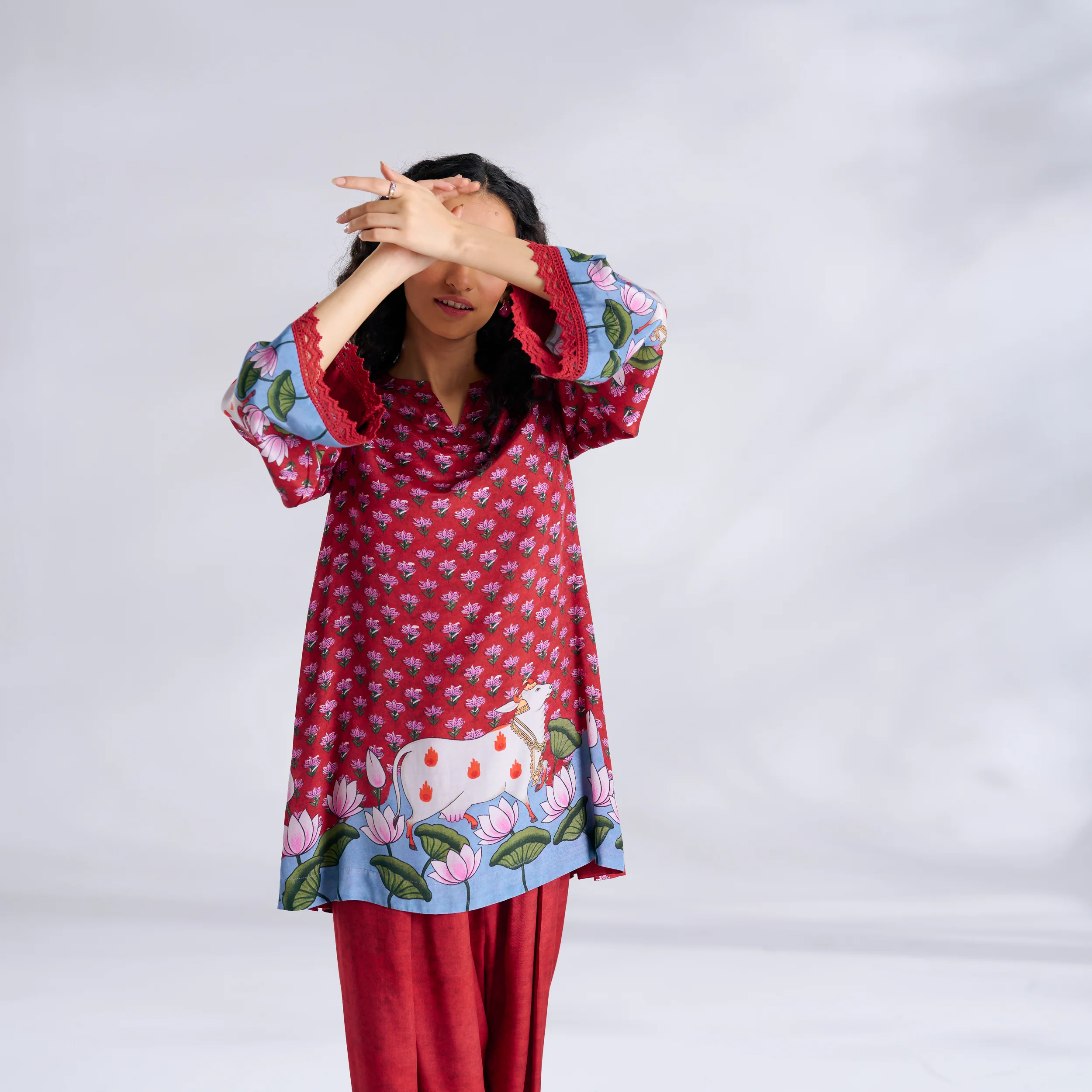 Lotus Shantoon Farsi Salwar Set - Maroon - Image 9