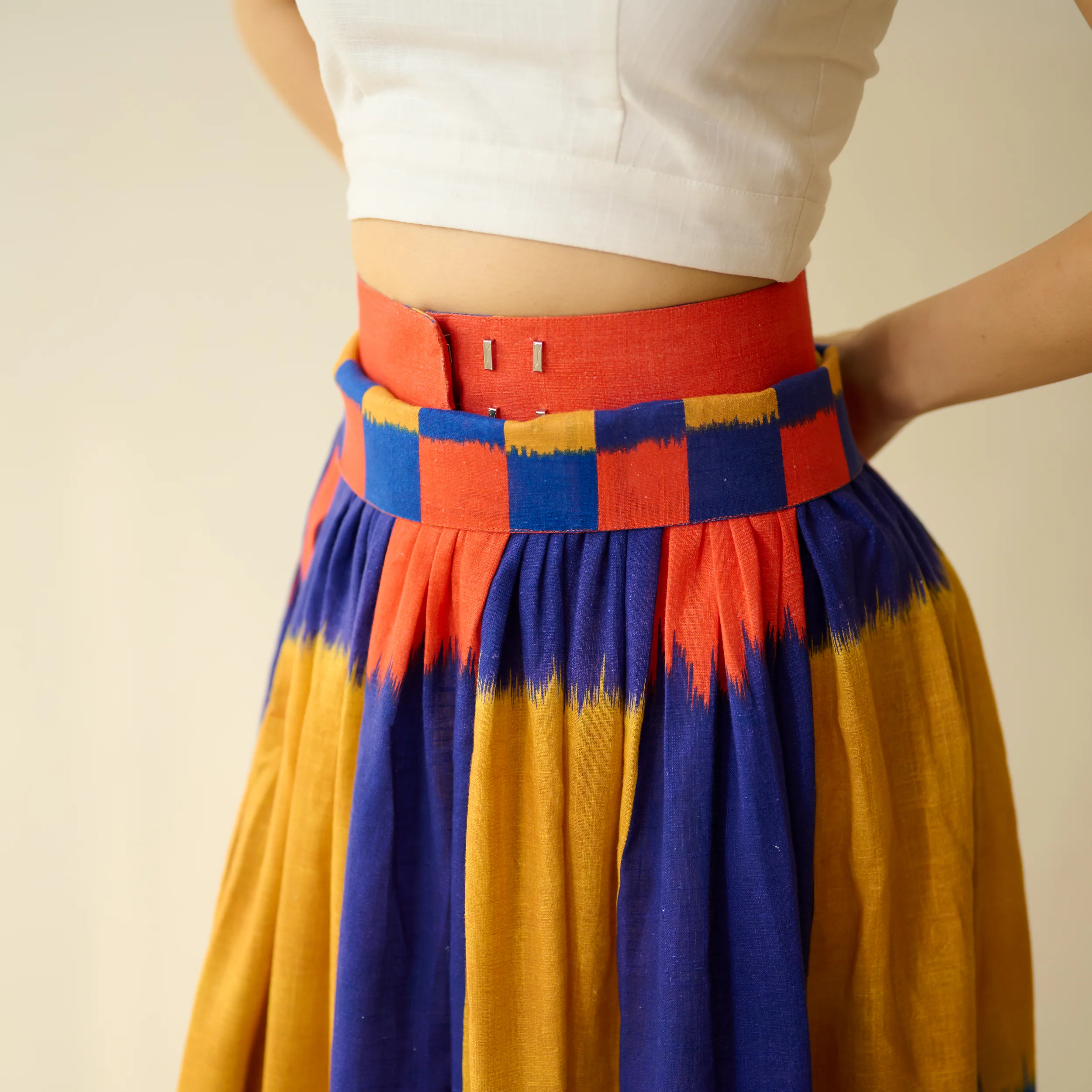 Ludo Check Overlap Slub Cotton Skirt - Multicolour - Image 3