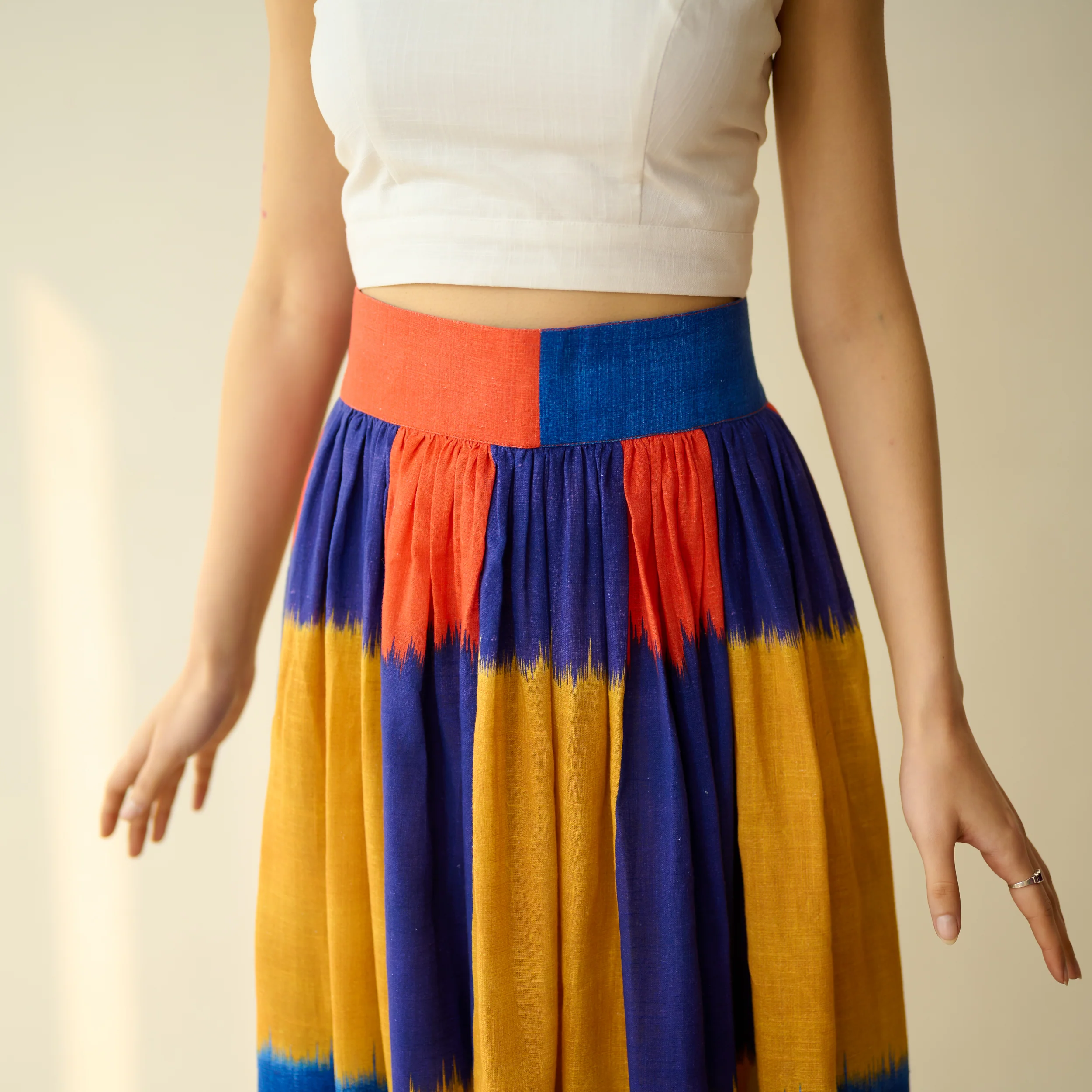 Ludo Check Overlap Slub Cotton Skirt - Multicolour - Image 6