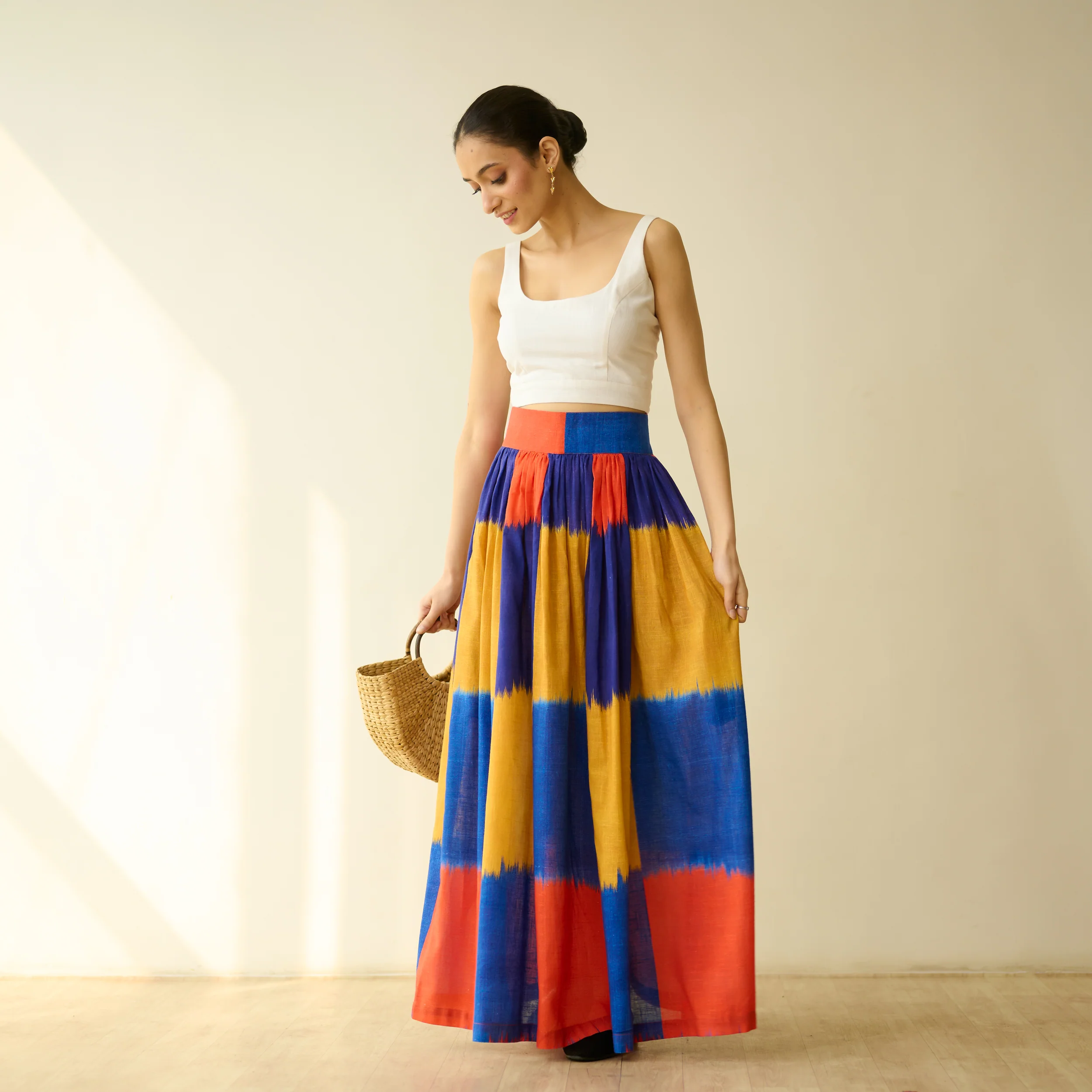 Ludo Check Overlap Slub Cotton Skirt - Multicolour - Image 7
