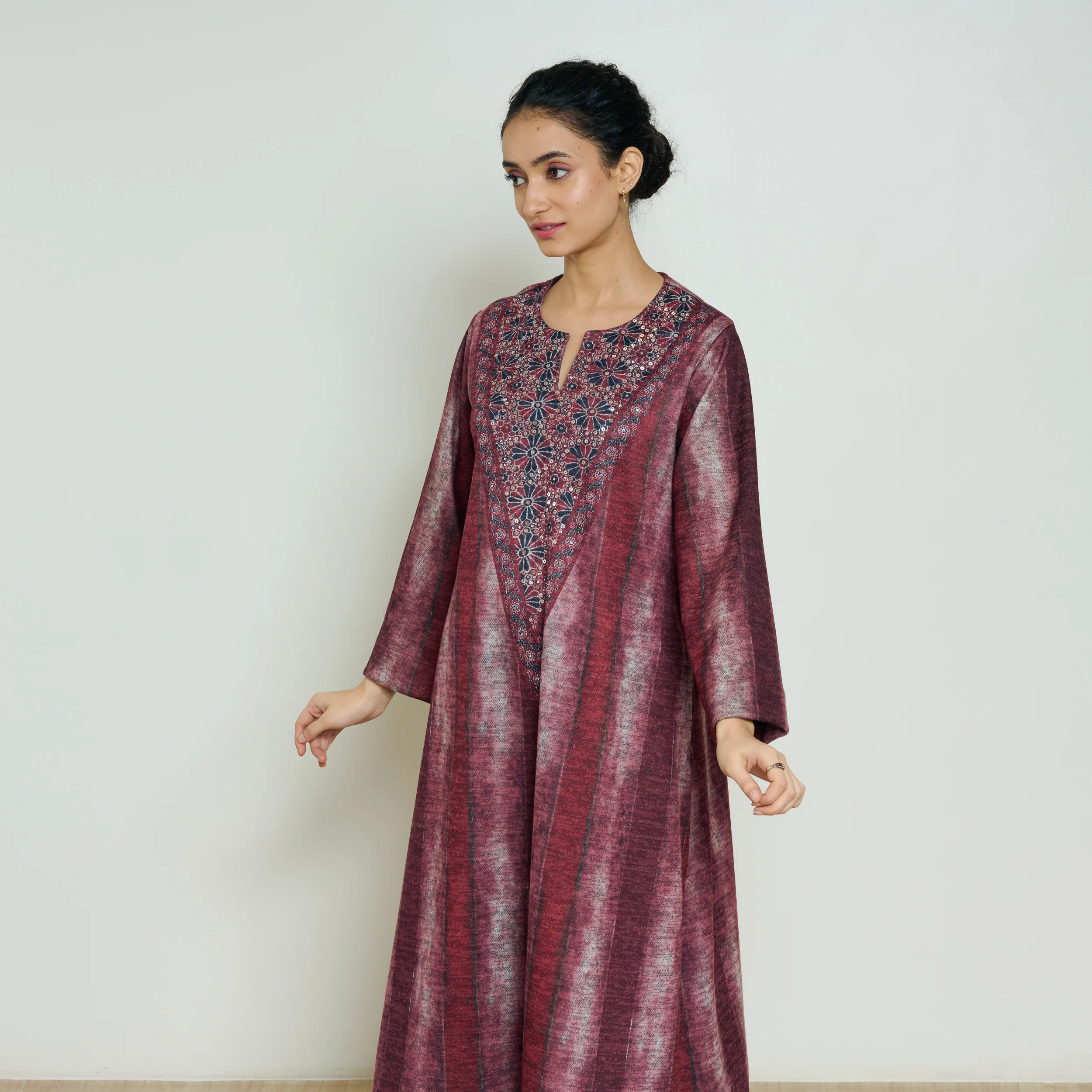 Lumora Hand Embroidered Woollen Kurta - Brick Red - Image 5