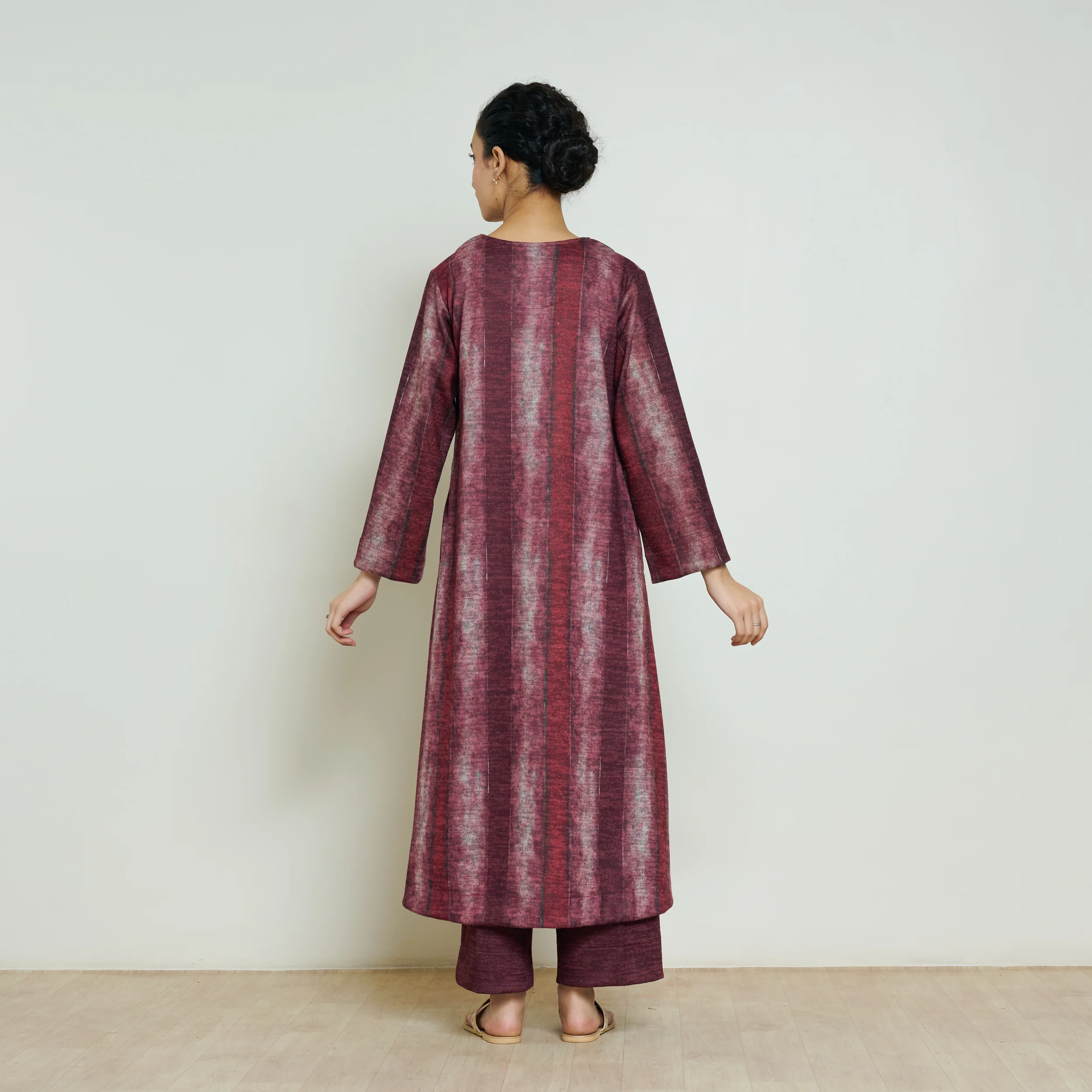 Lumora Hand Embroidered Woollen Kurta - Brick Red - Image 7