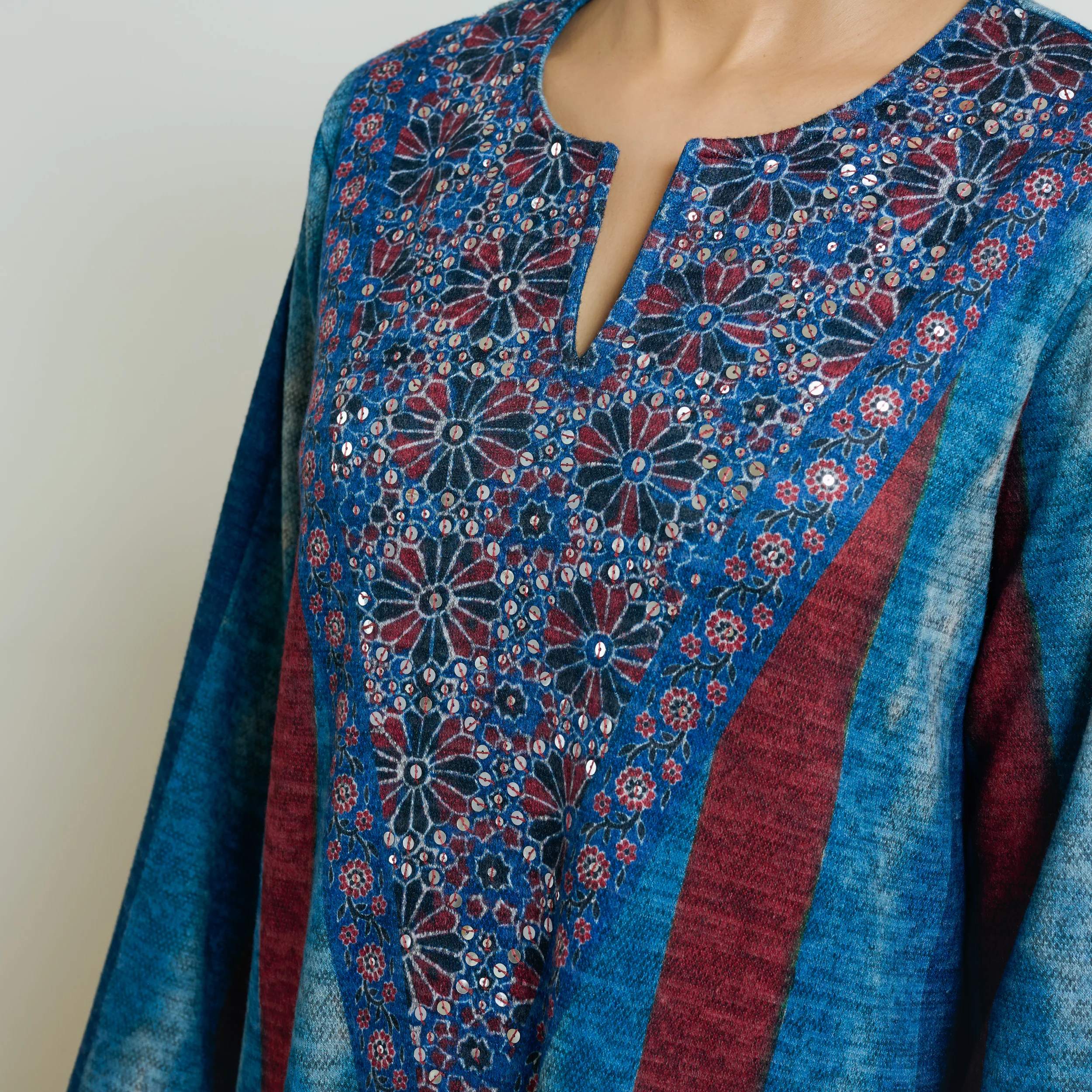 Lumora Hand Embroidered Woollen Kurta - Indigo Blue - Image 2