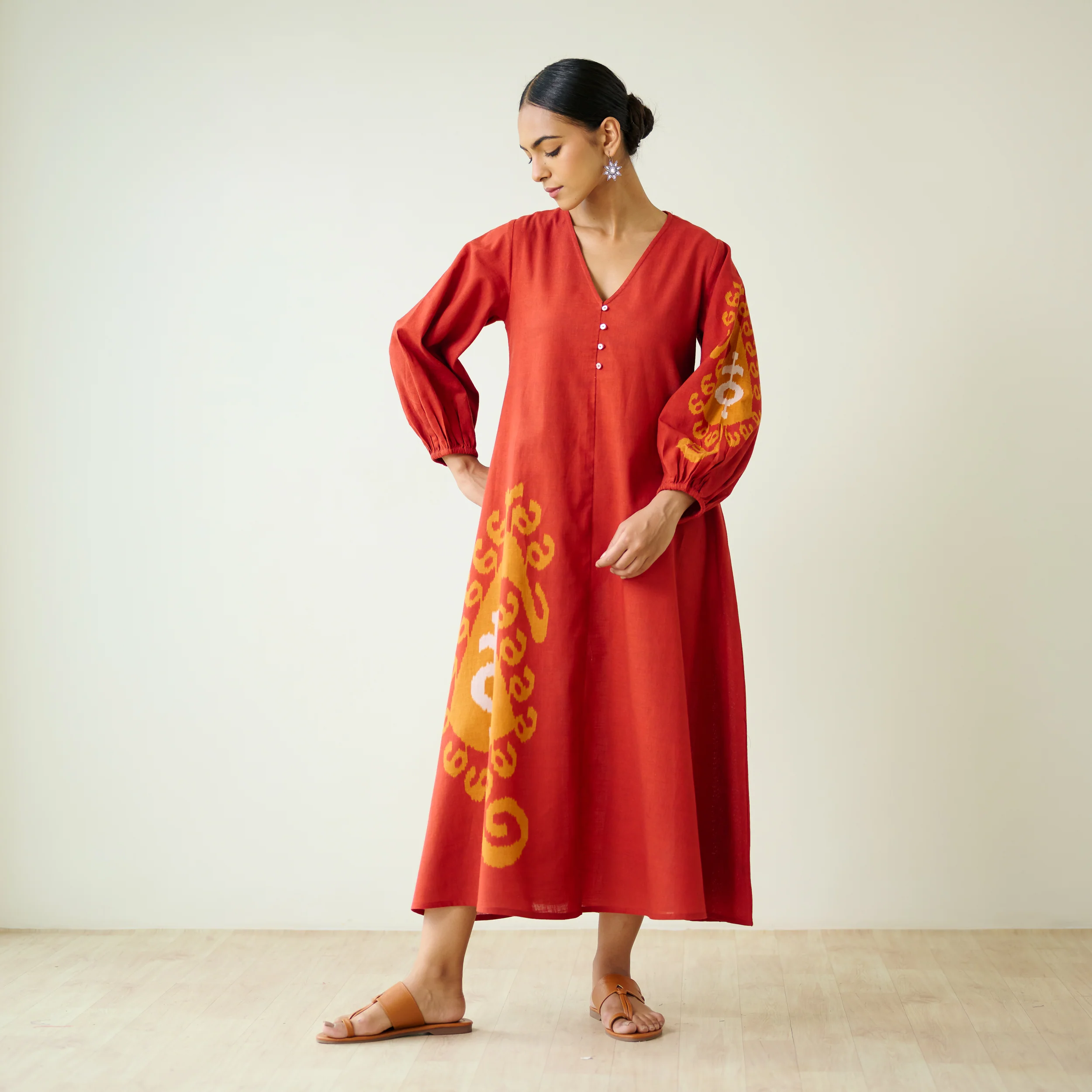 Mabel Slub Cotton Maxi Dress - Rust - Image 3