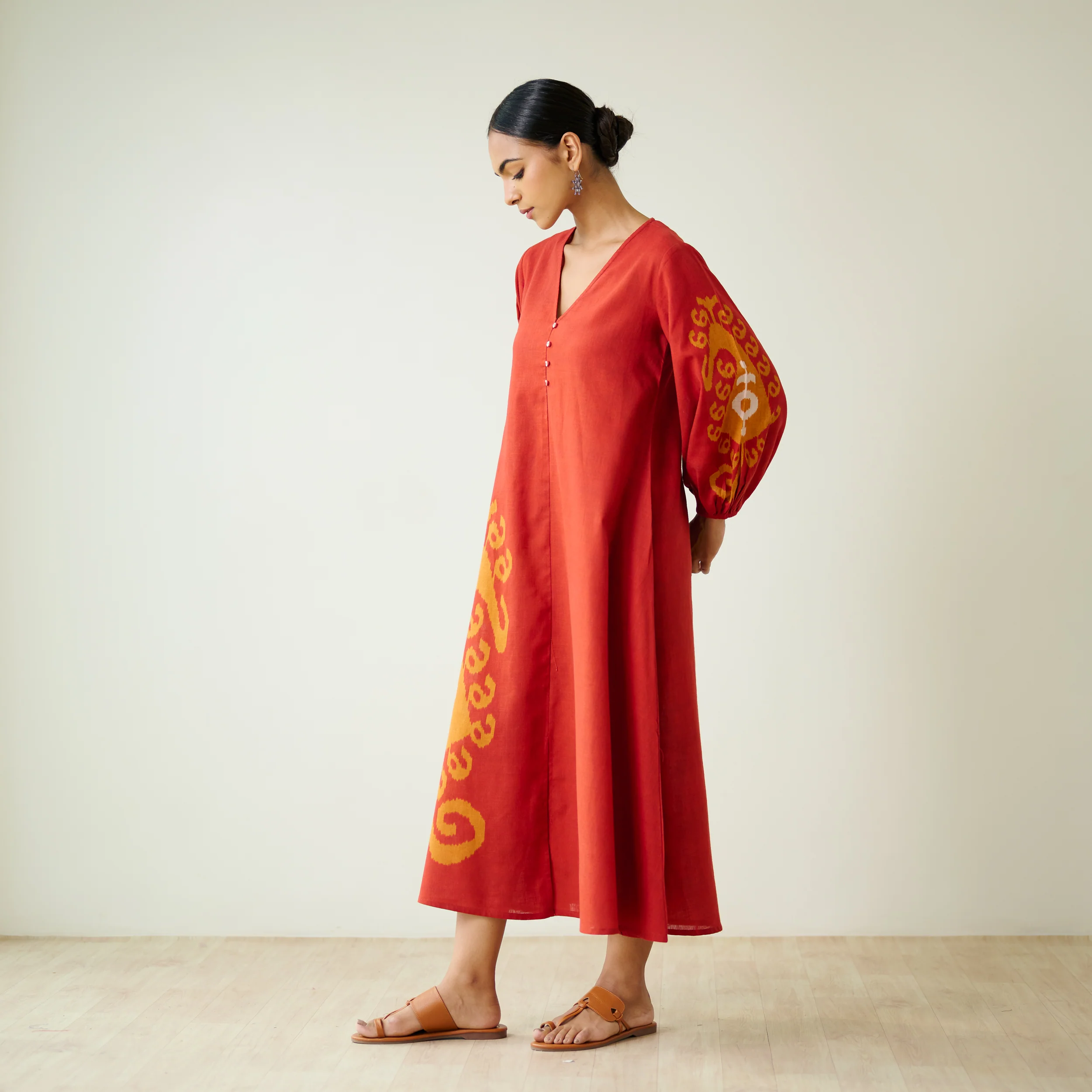 Mabel Slub Cotton Maxi Dress - Rust - Image 4
