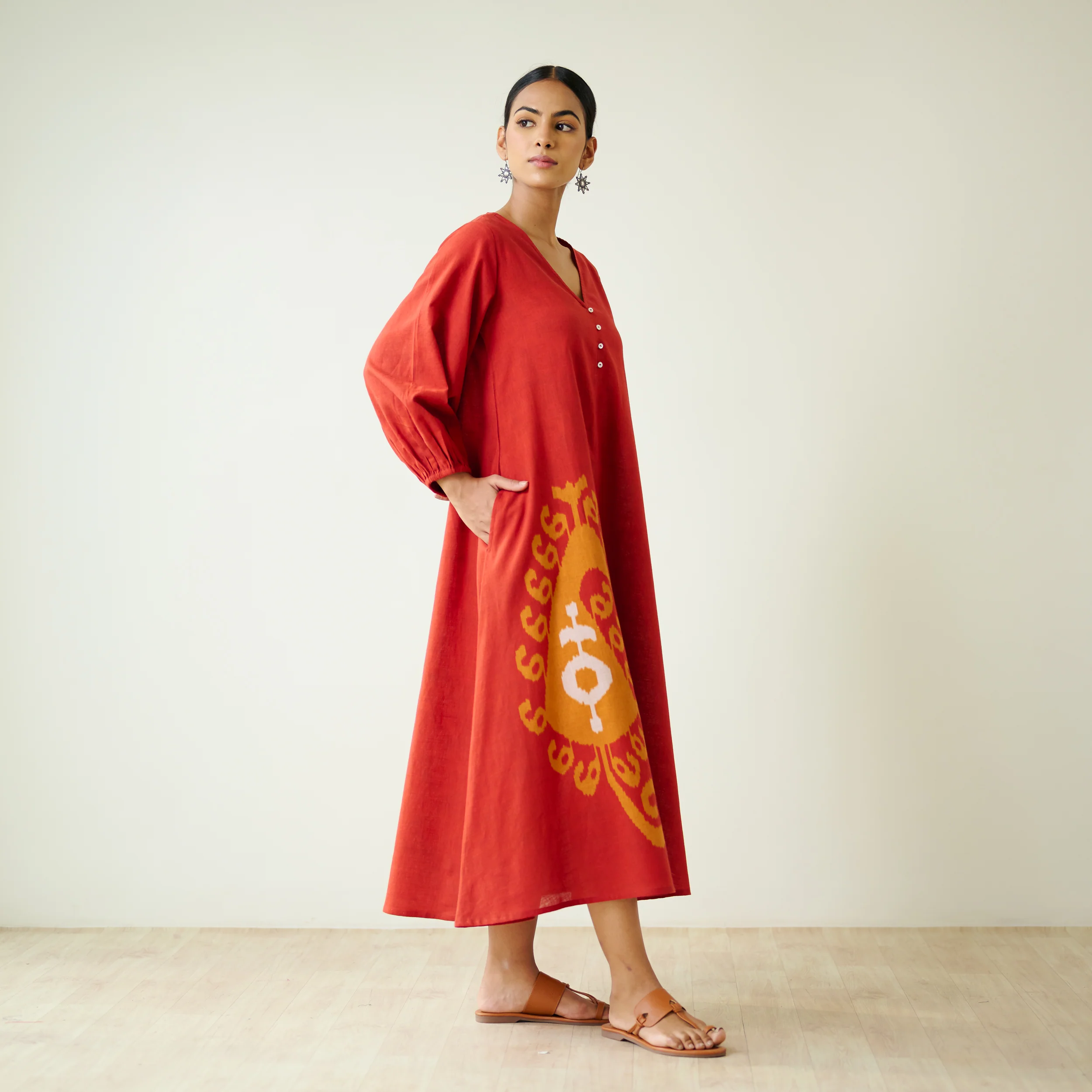 Mabel Slub Cotton Maxi Dress - Rust - Image 5