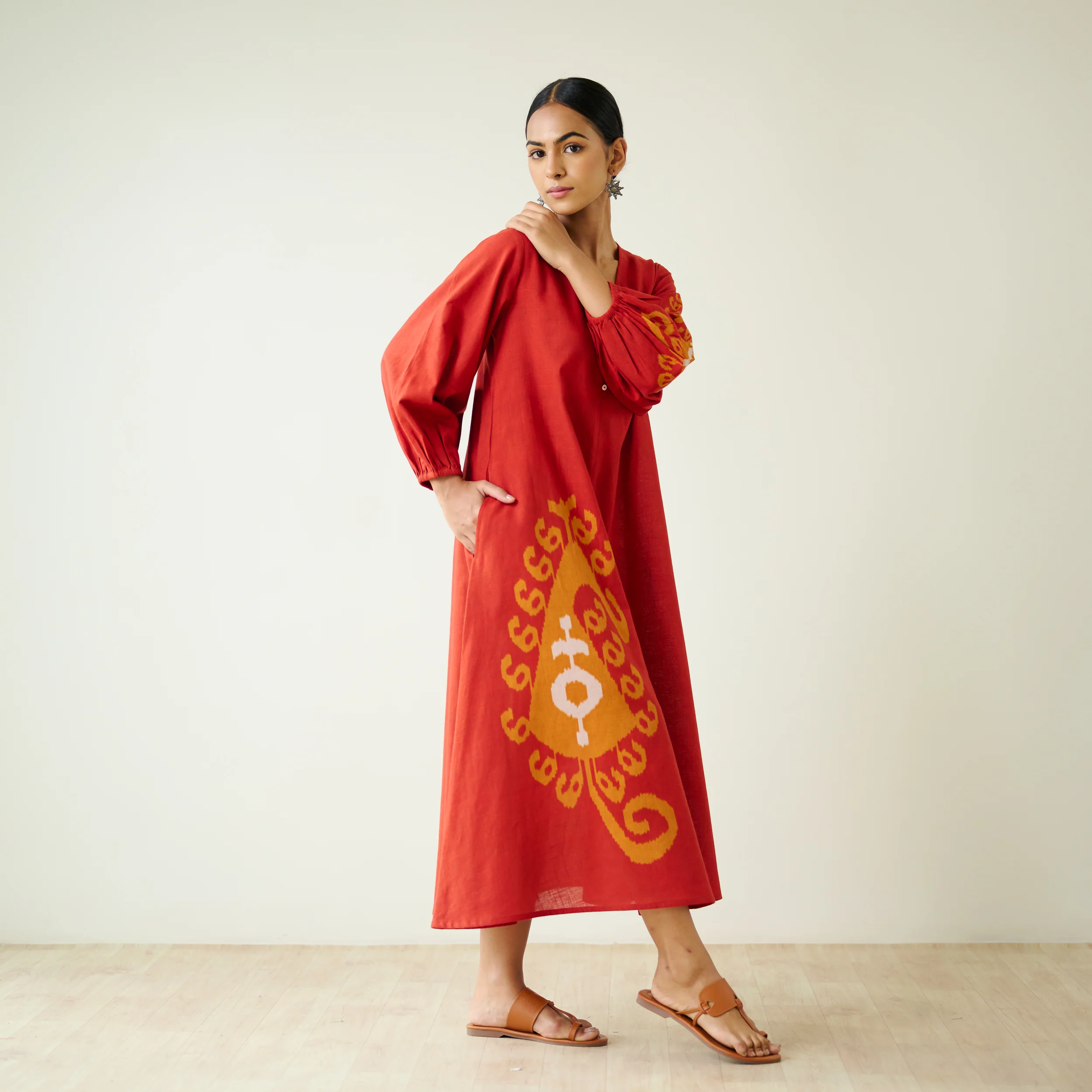 Mabel Slub Cotton Maxi Dress - Rust - Image 6