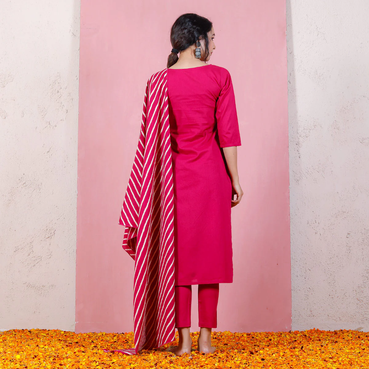 Magenta Kurta Set for Women with Straight Pants & Dupatta - Image 4