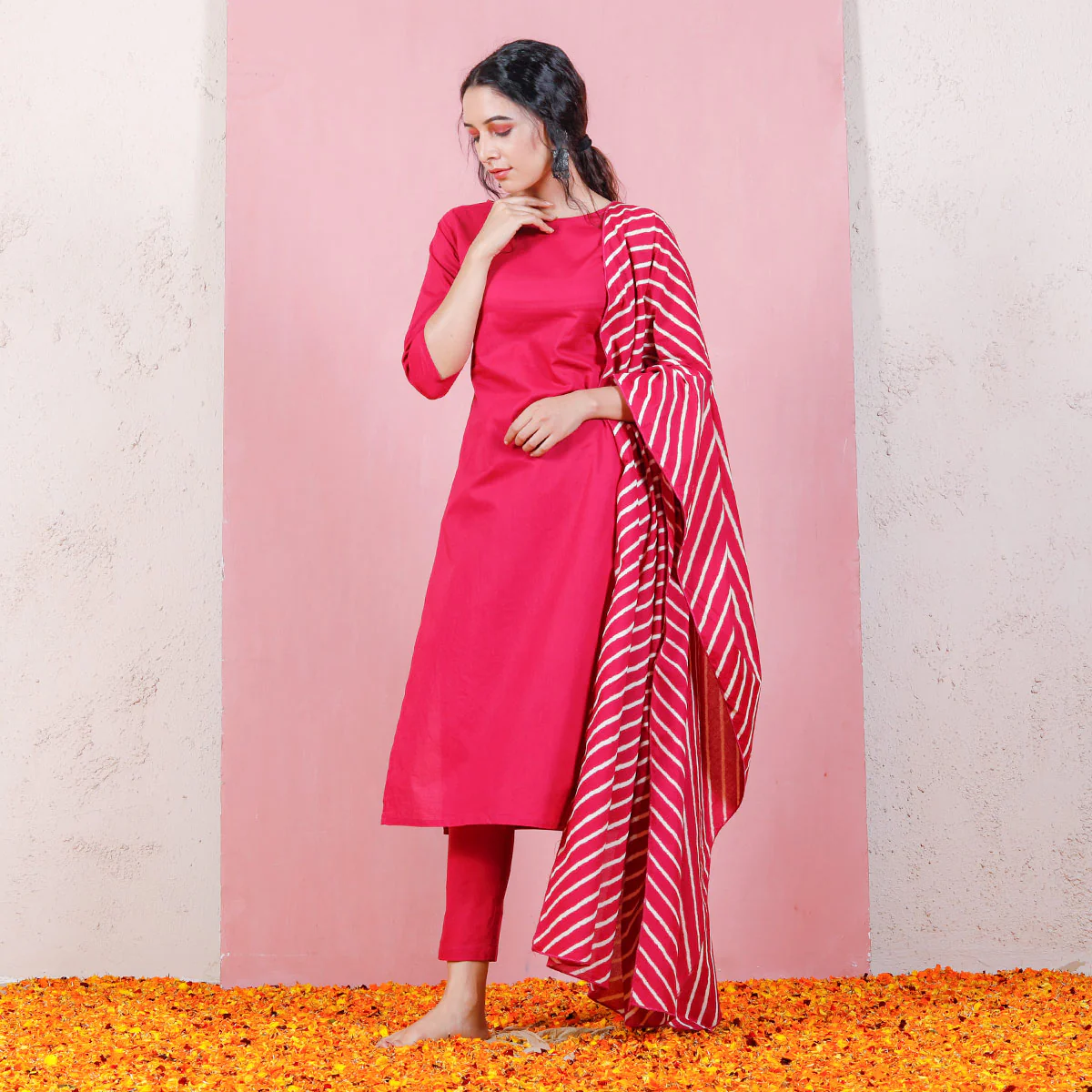 Magenta Kurta Set for Women with Straight Pants & Dupatta - Image 6