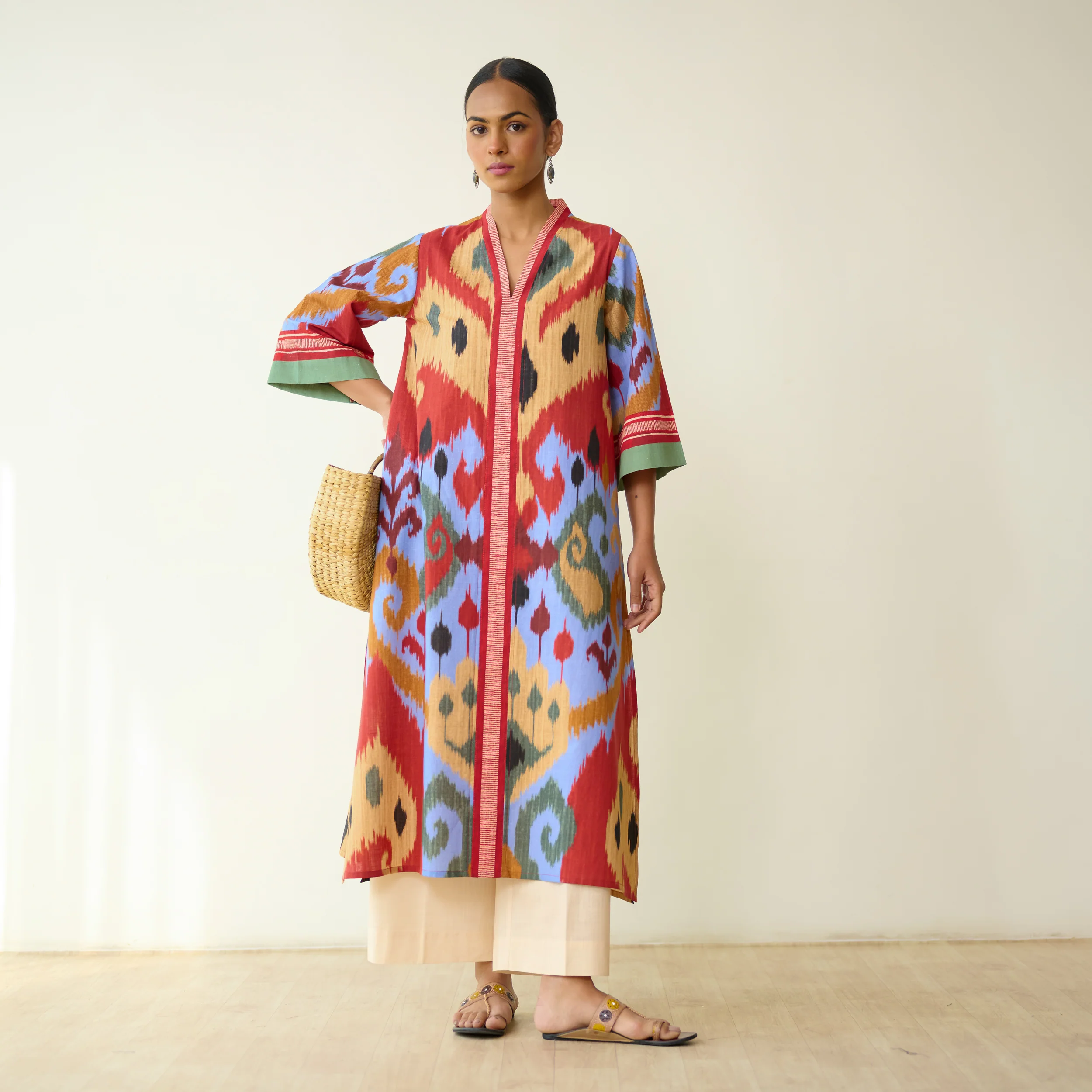 Maheeka Slub Cotton Kurta - Ocean Blue