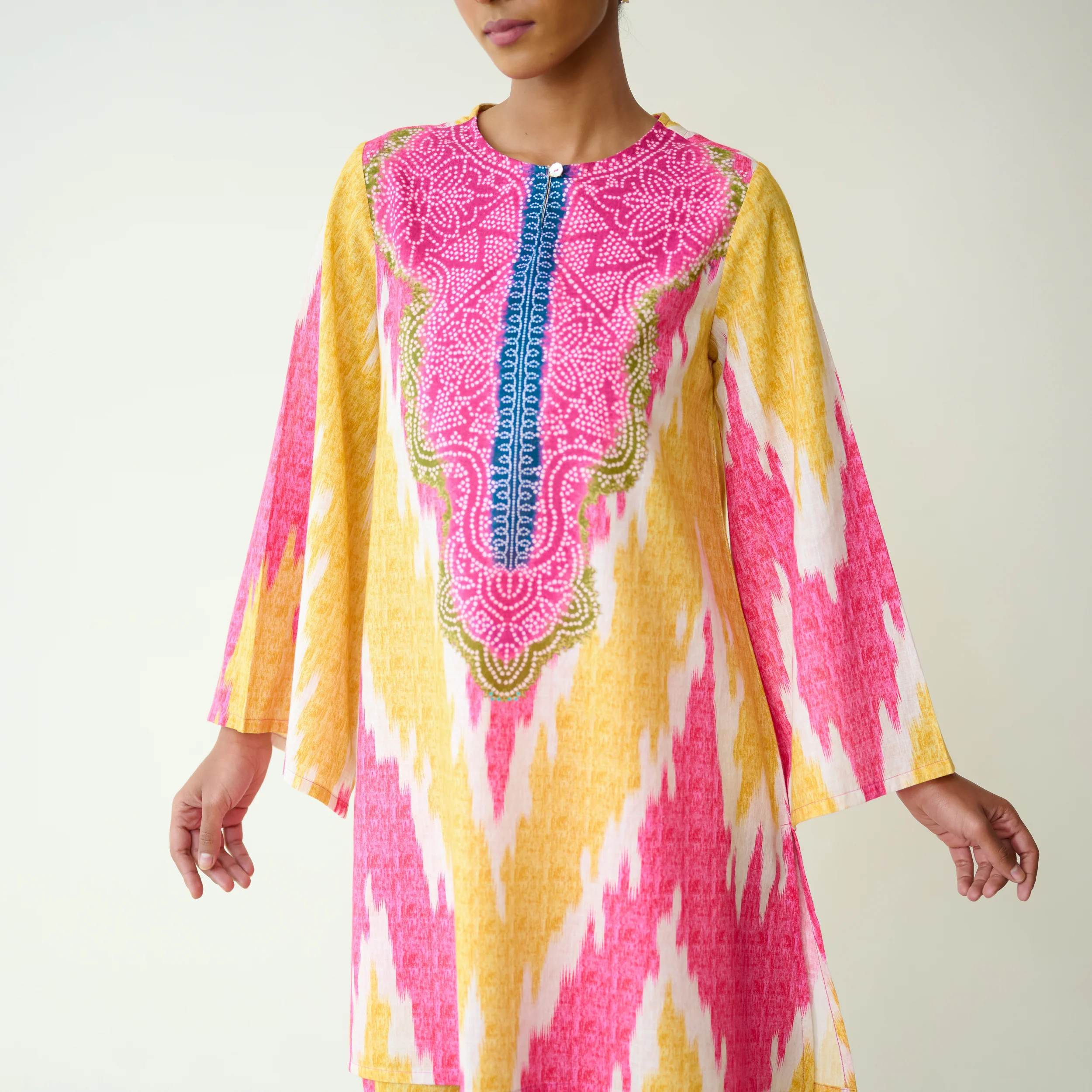 Malti Slub Cotton Coord Set - Turmeric & Candy Pink - Image 10