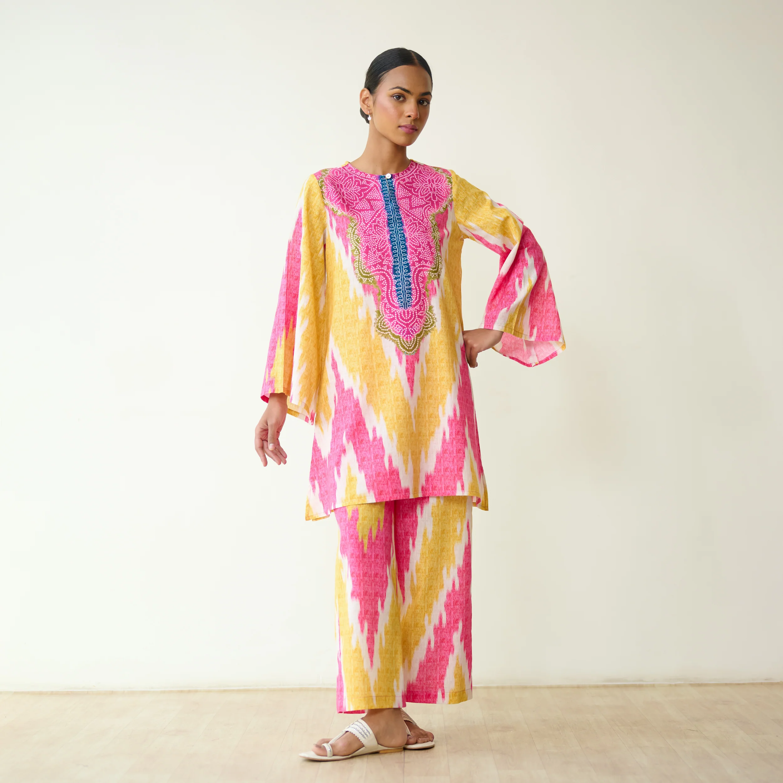 Malti Slub Cotton Coord Set - Turmeric & Candy Pink - Image 11