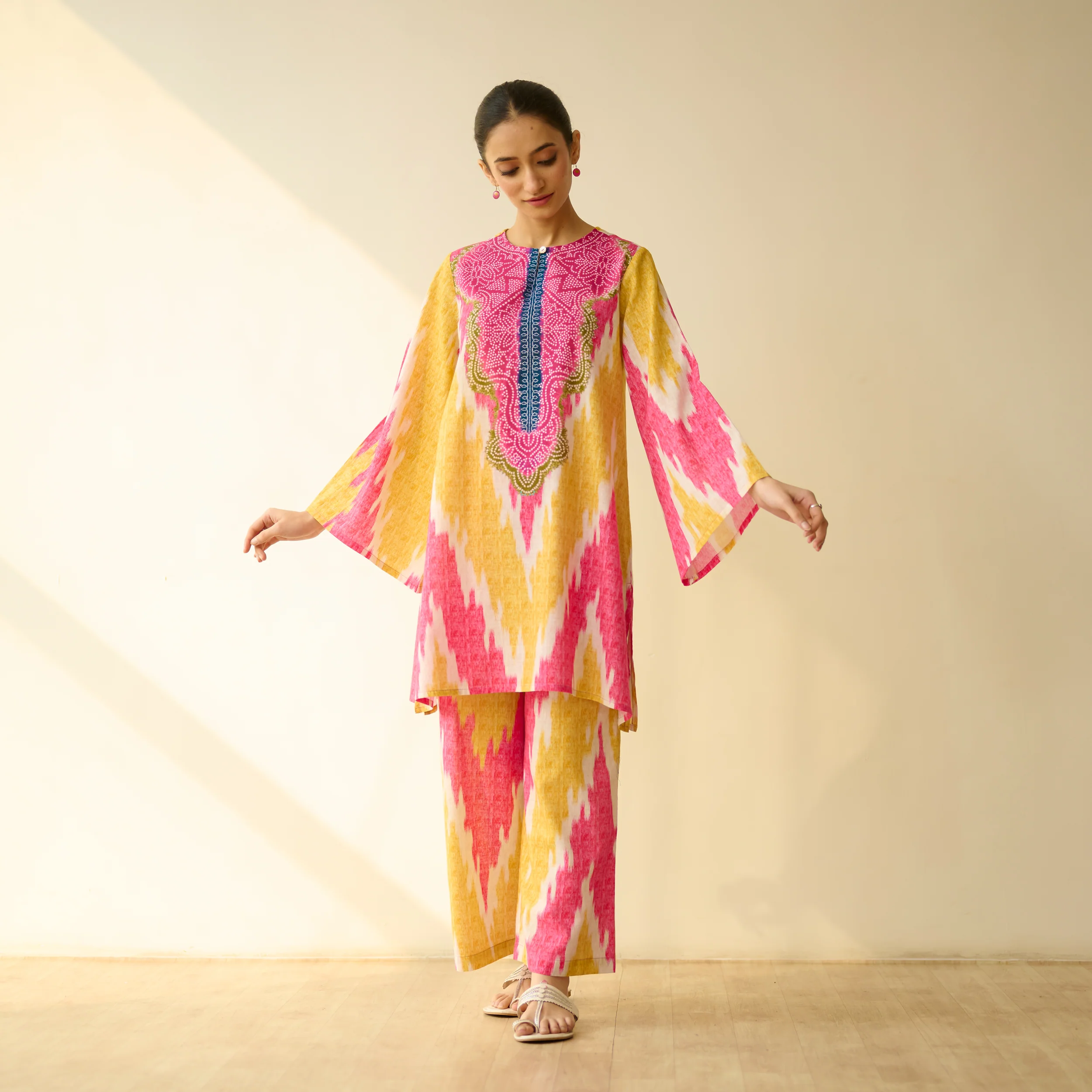 Malti Slub Cotton Coord Set - Turmeric & Candy Pink - Image 12