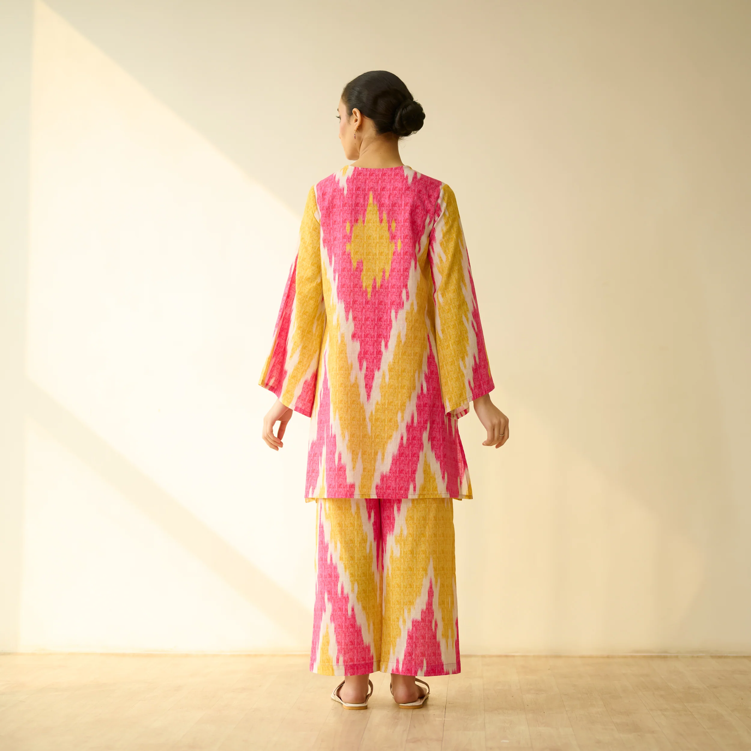 Malti Slub Cotton Coord Set - Turmeric & Candy Pink - Image 4